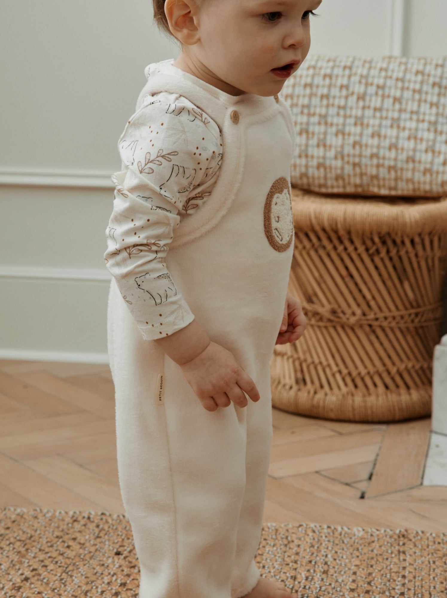 Salopette bébé en molleton ultra chaud envolée de bisous - Ecru