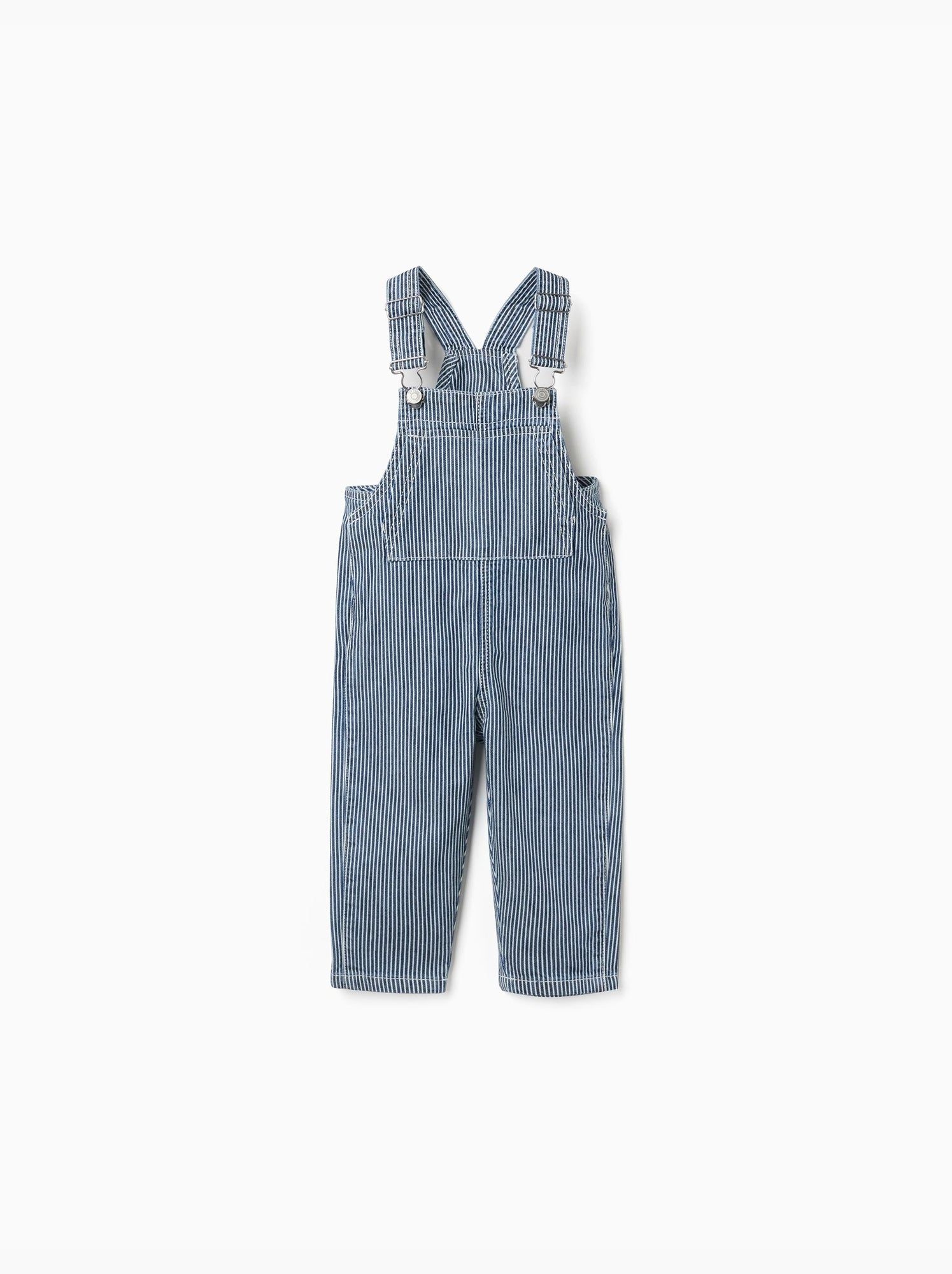 Salopette en jean à rayures avec poches - Bleu Bleu
