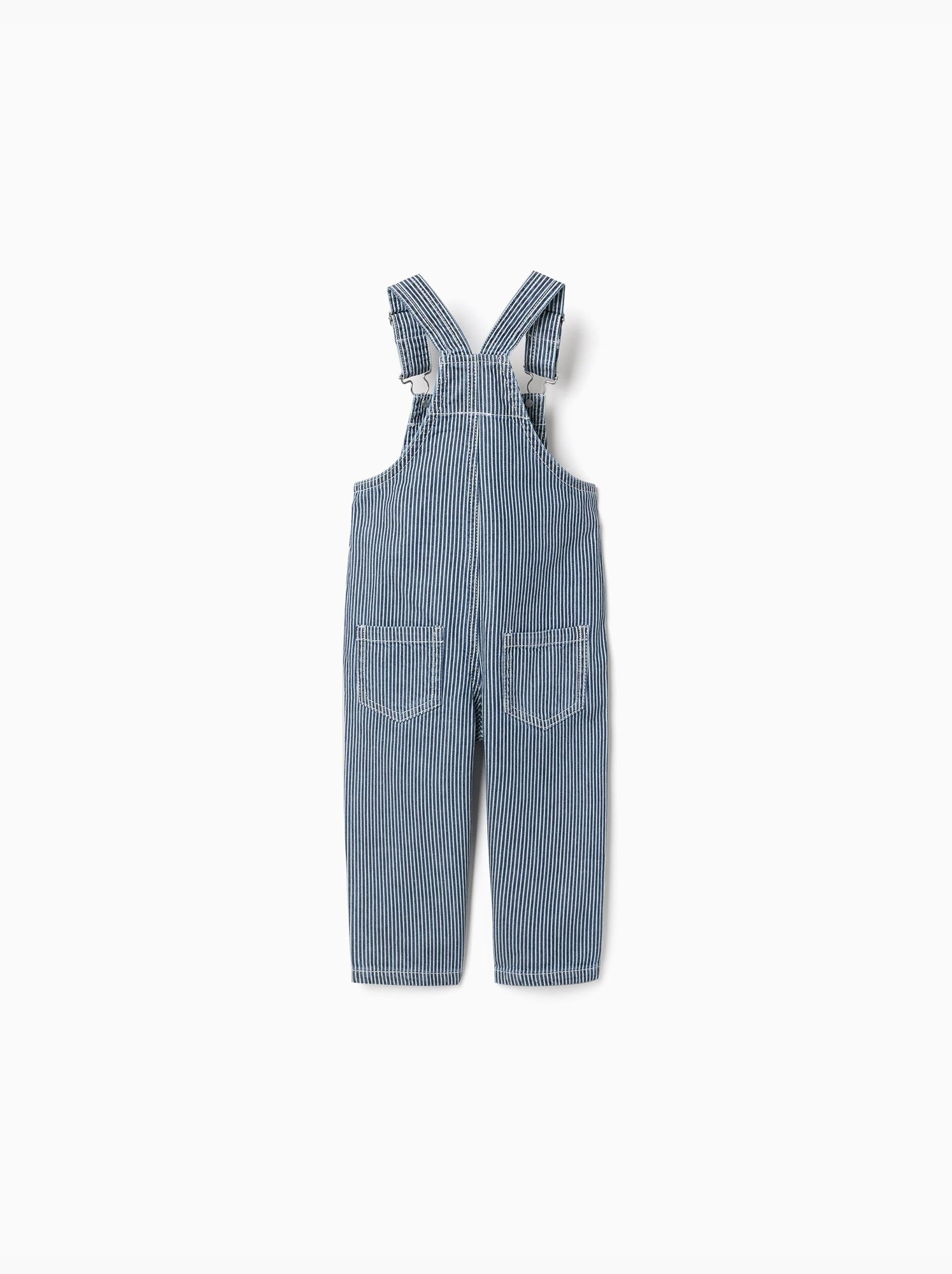 Salopette en jean à rayures avec poches - Bleu Bleu