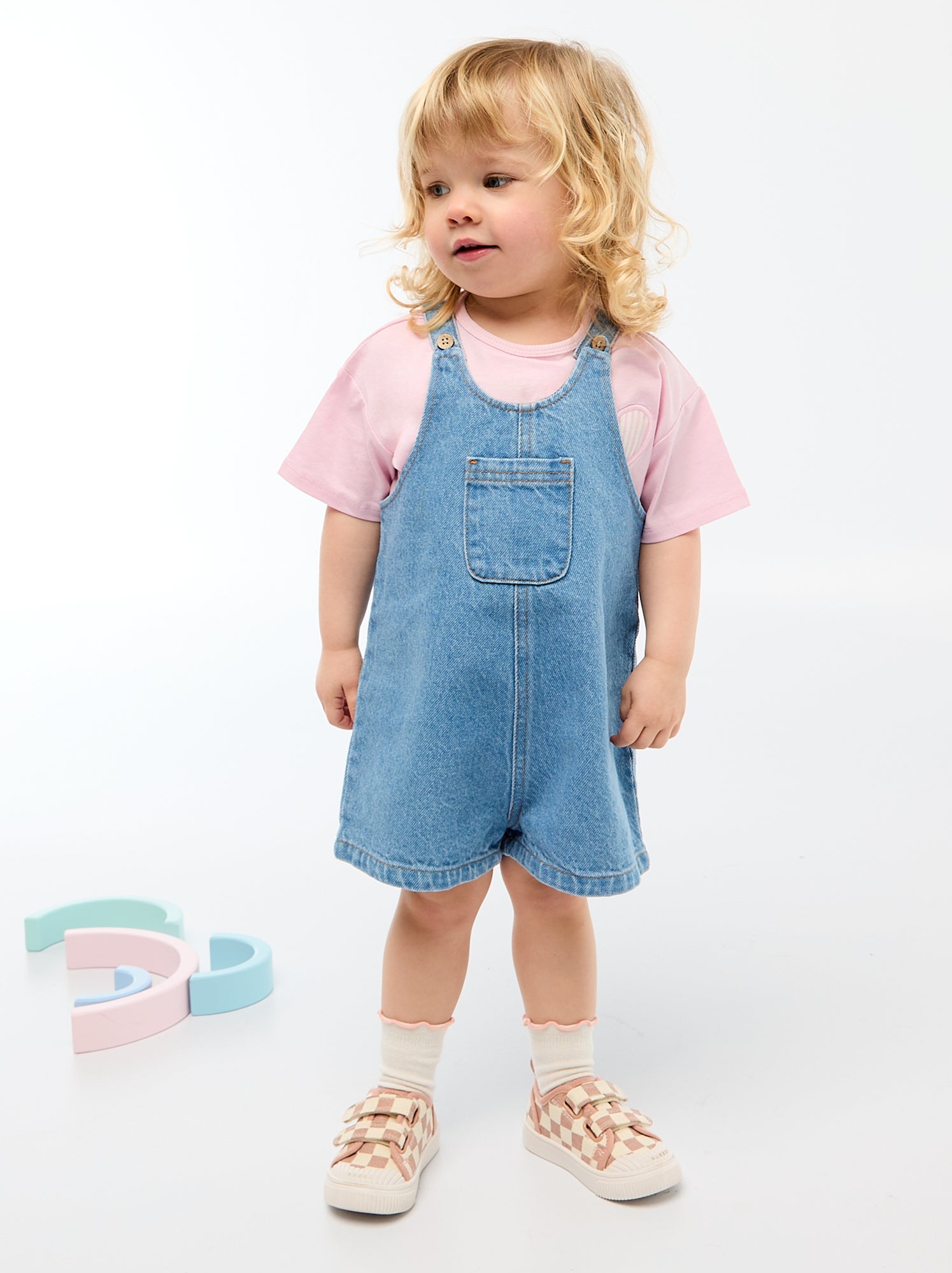 Salopette short avec poche poitrine - Bleu