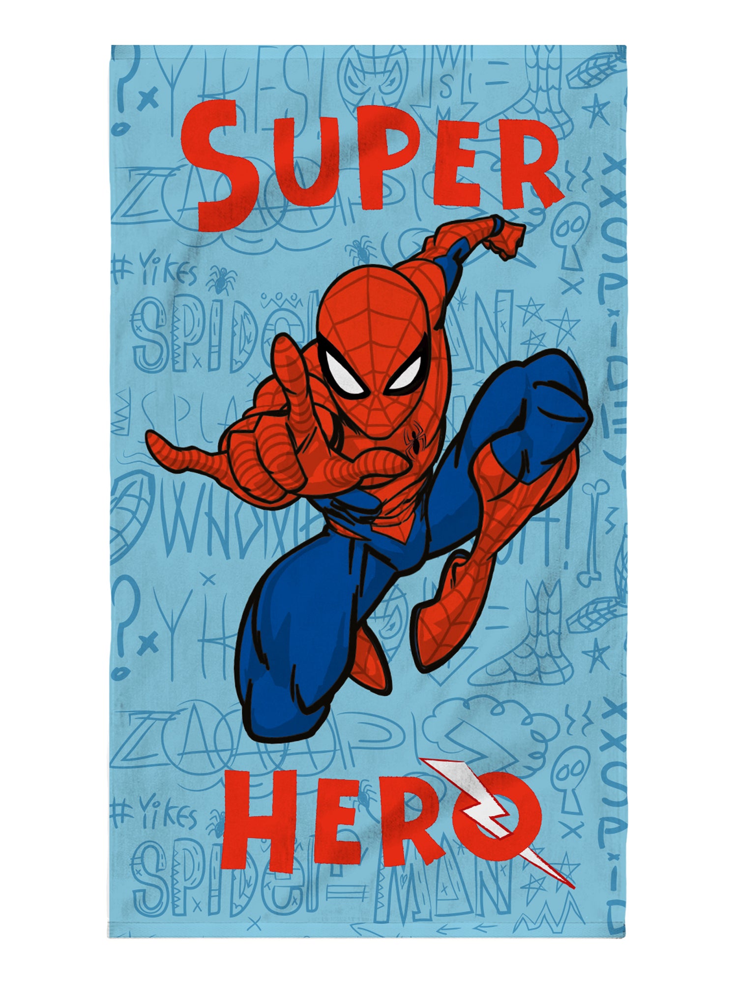 Serviette de bain et de plage imprimée 100% coton, SPIDERMAN HOME SKETCHES - Bleu Rouge