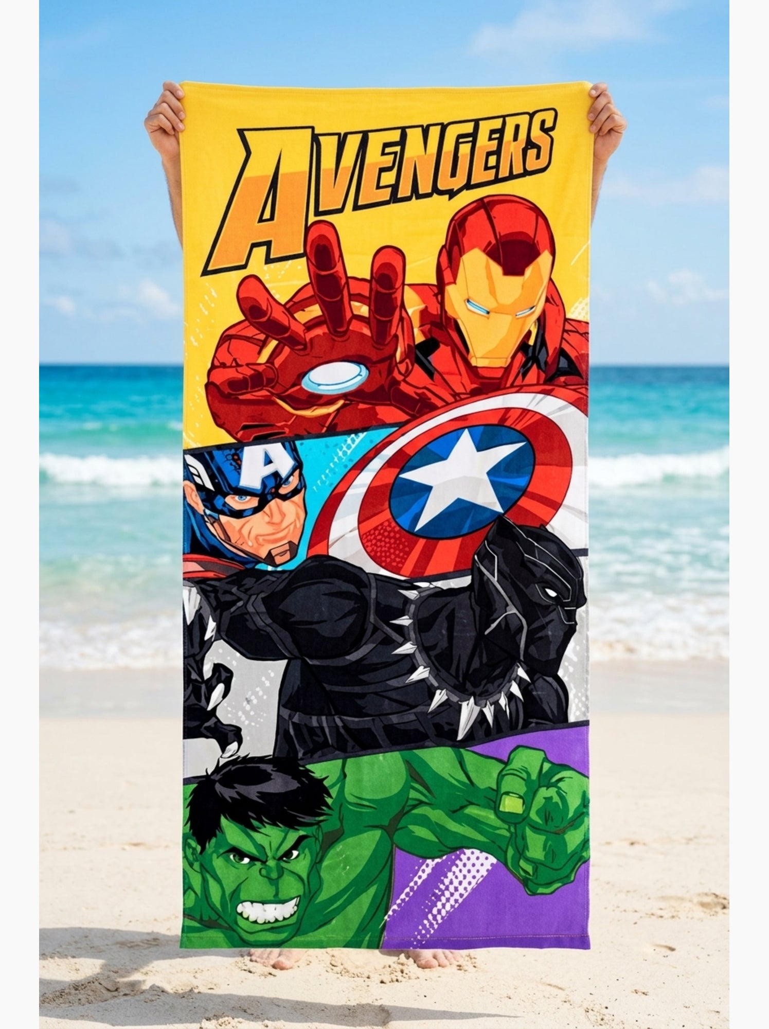 Serviette de plage avengers| licence officielle - Jaune