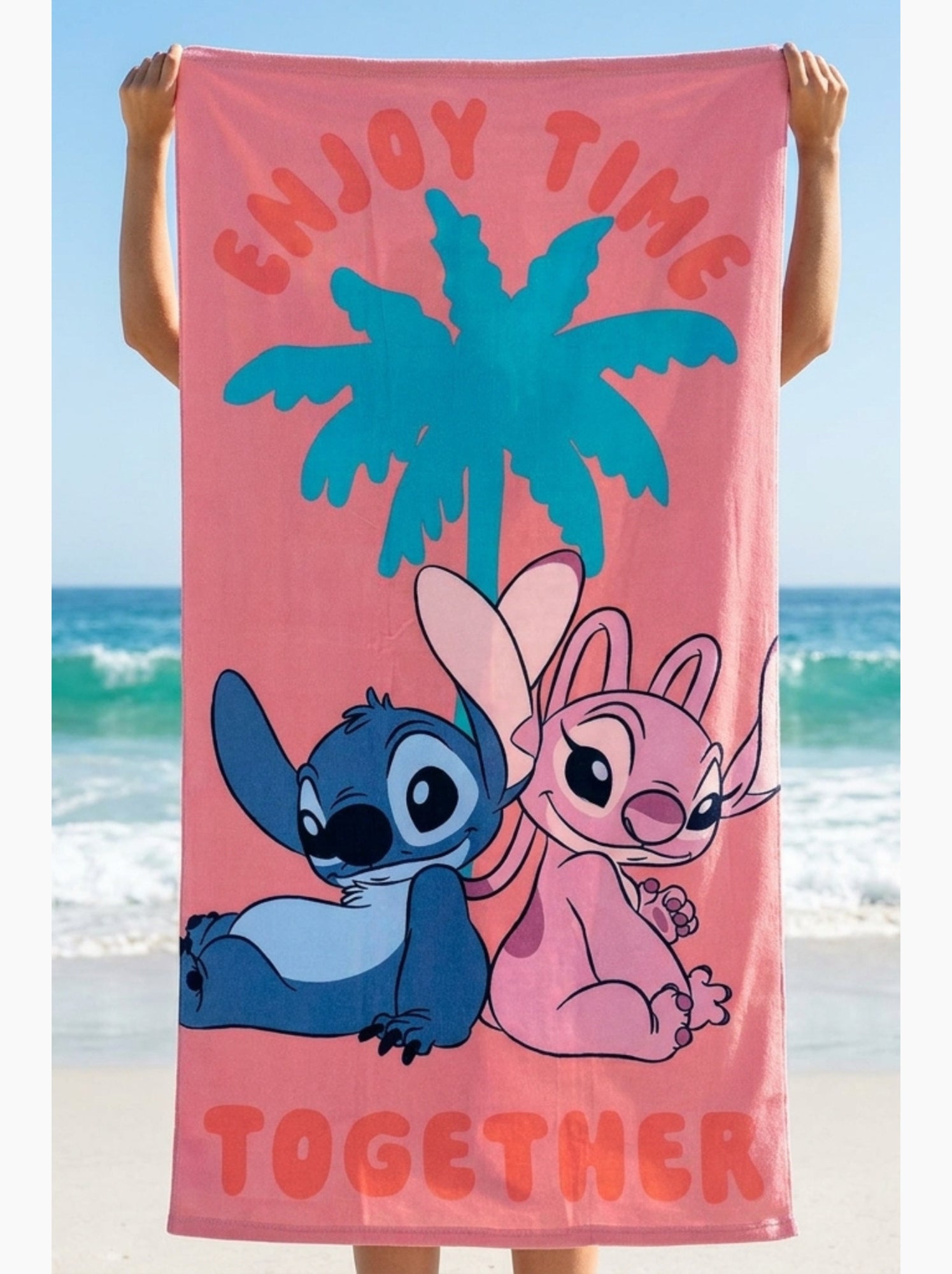 Serviette de plage lilo & stitch   | licence officielle - Rose