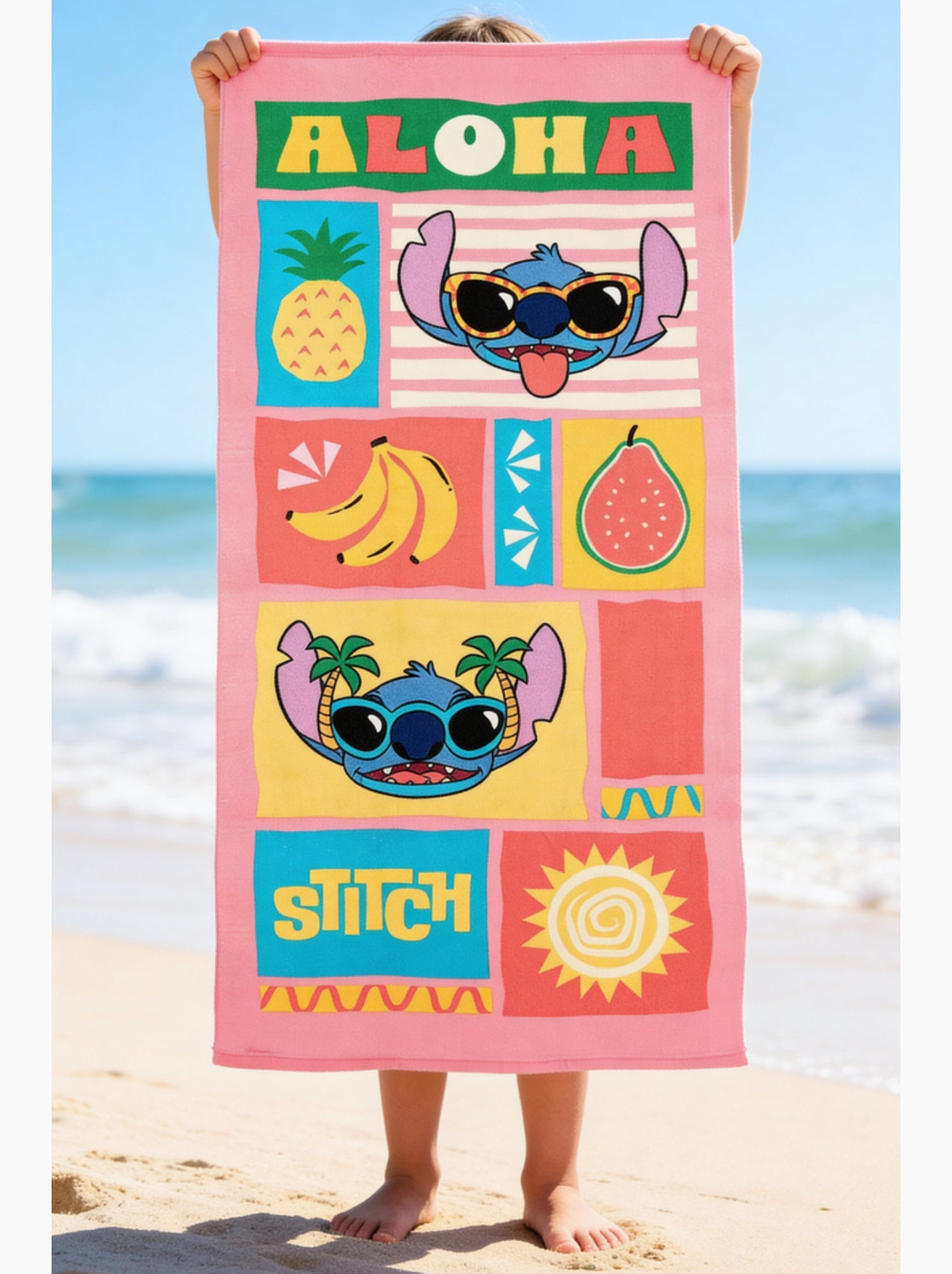 Serviette de plage lilo & stitch   | licence officielle - Rose