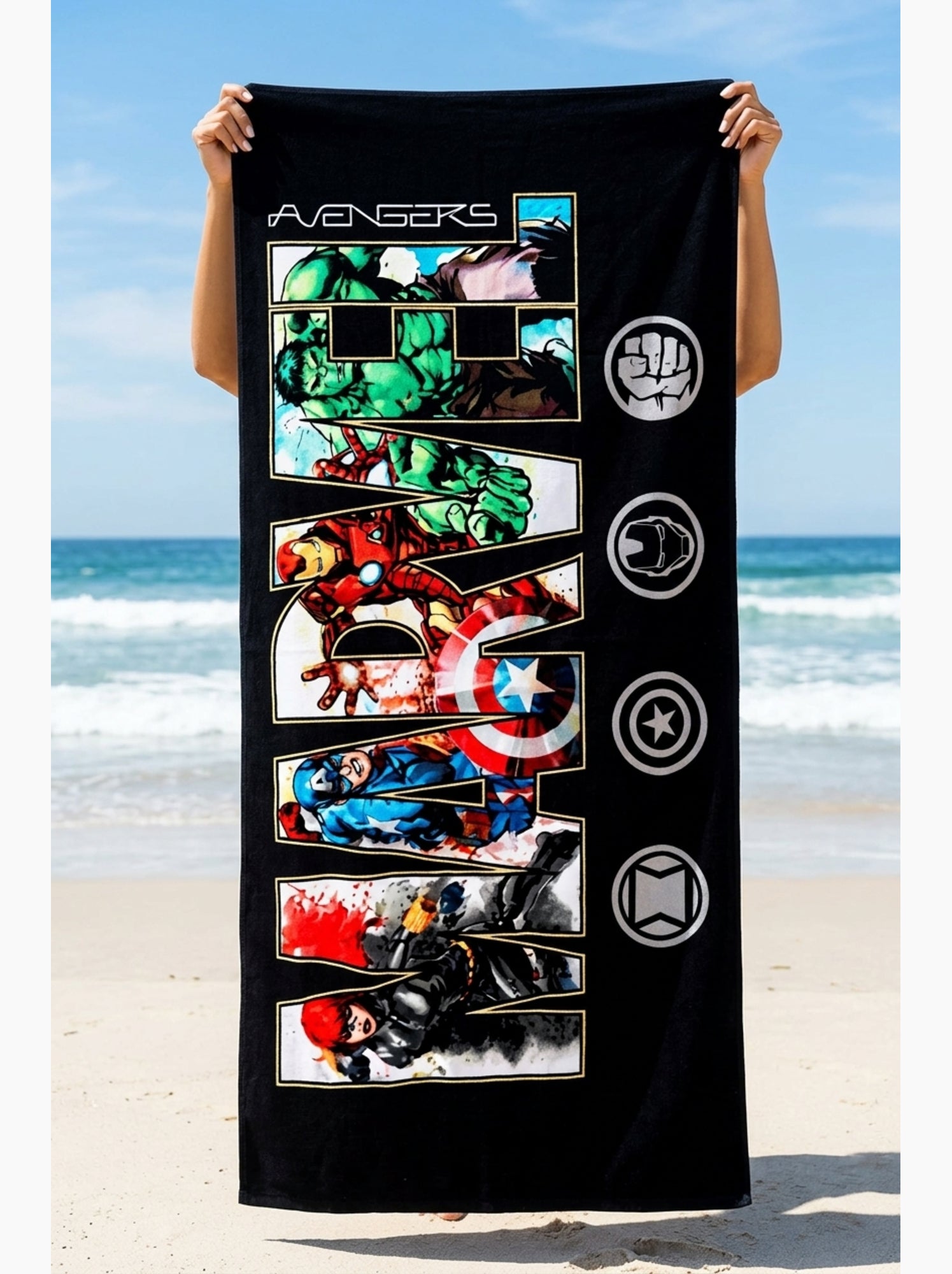 Serviette de Plage Marvel| Licence Officielle - Noir