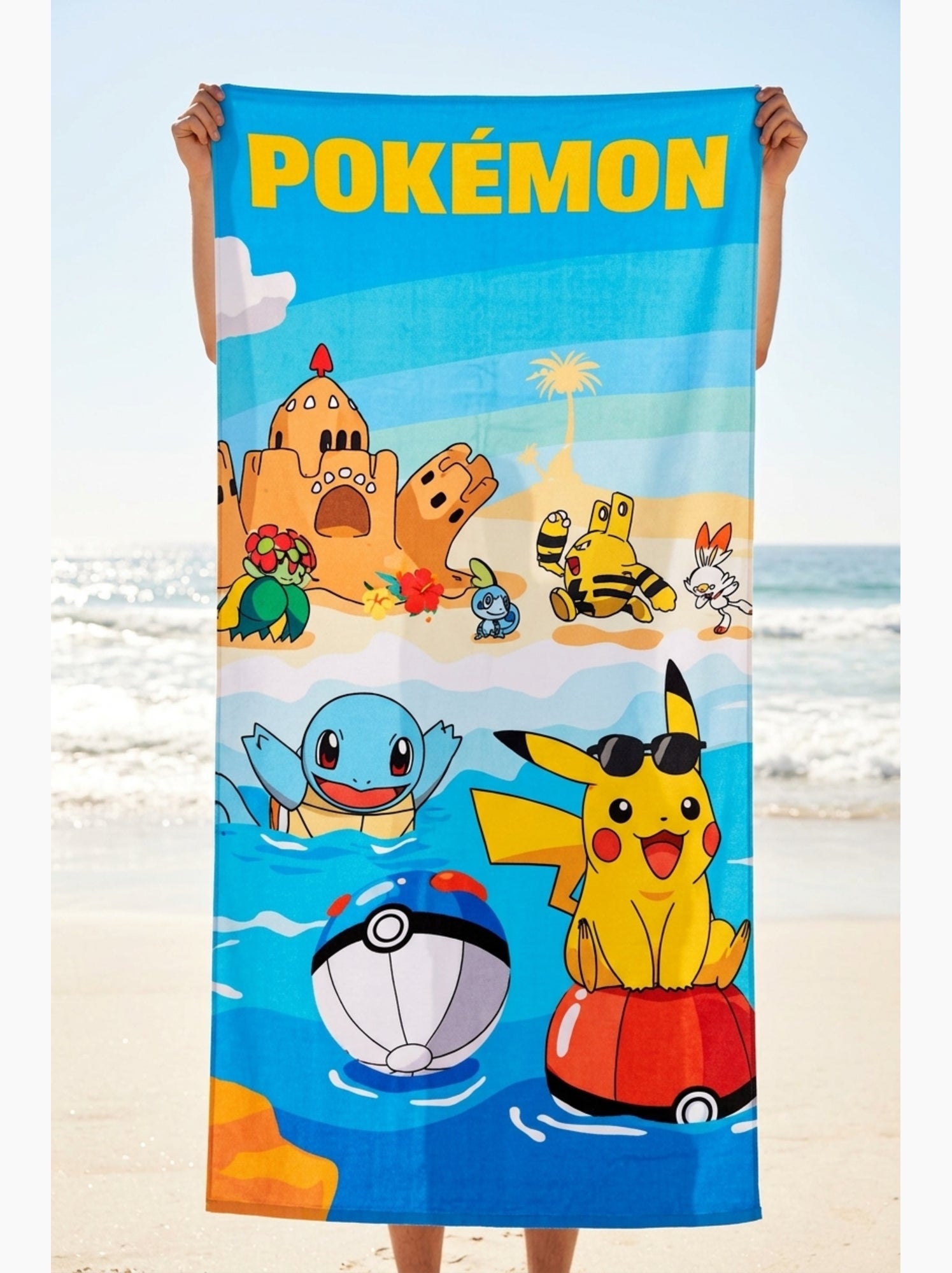 Serviette de Plage Pokemon| Licence Officielle - Multicolore