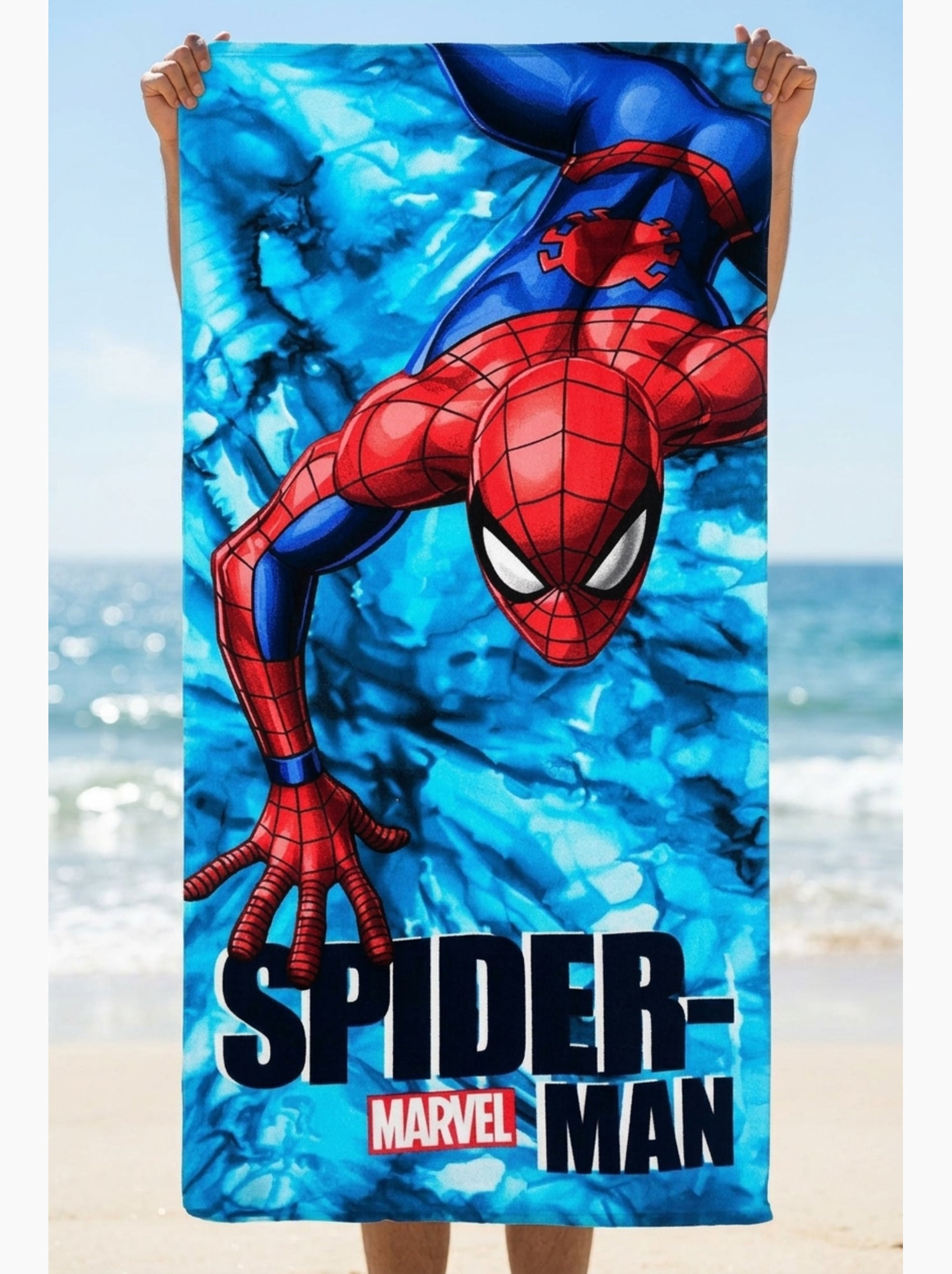 Serviette de plage spiderman| licence officielle - Bleu turquoise