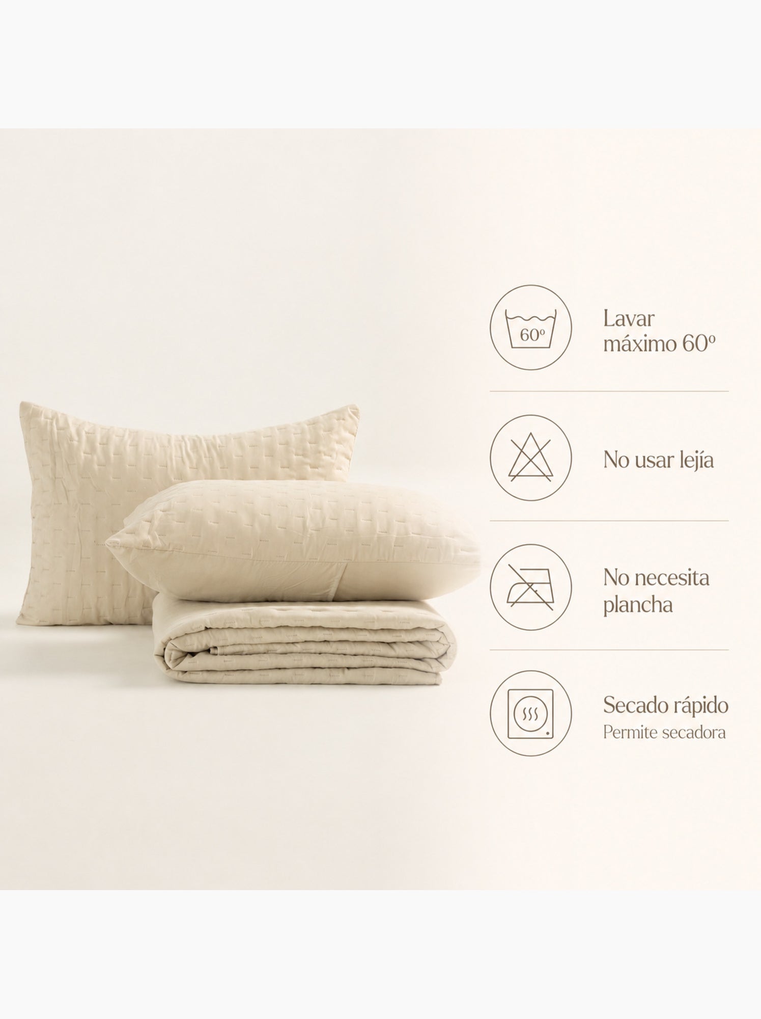 Set couvre-lit uni matelassé avec taie d’oreiller - Beige