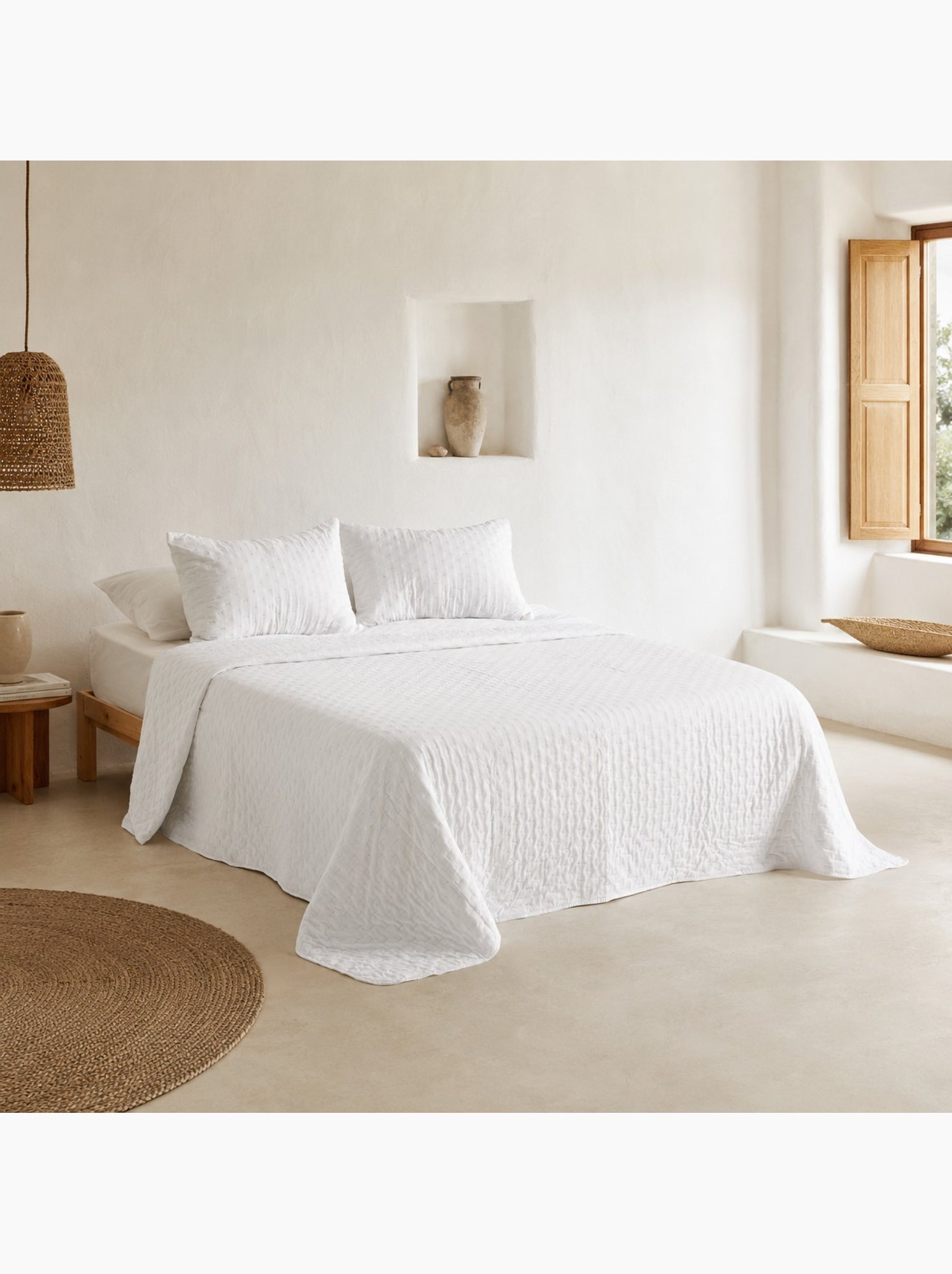 Set couvre-lit uni matelassé avec taie d’oreiller - Blanc