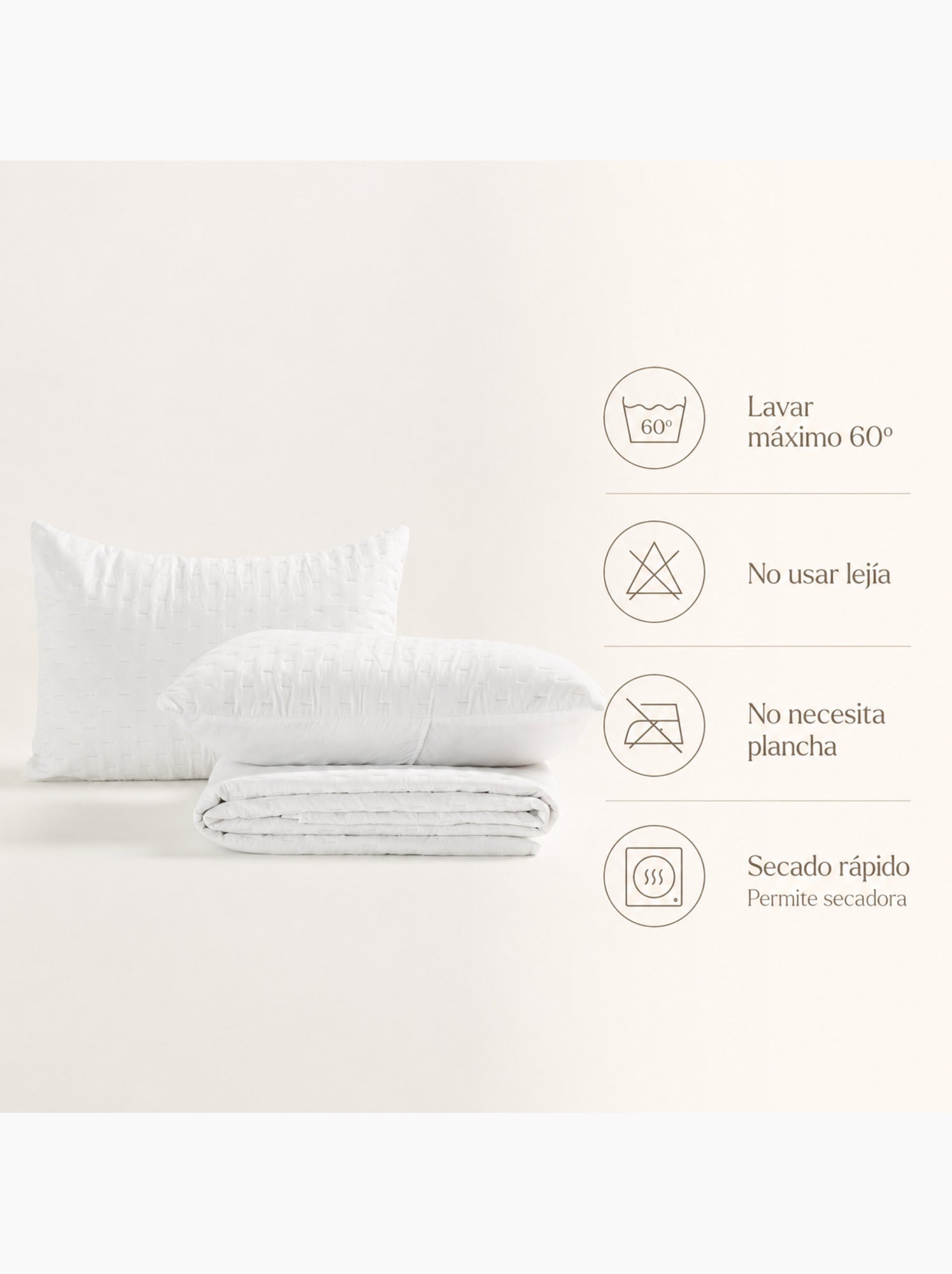 Set couvre-lit uni matelassé avec taie d’oreiller - Blanc