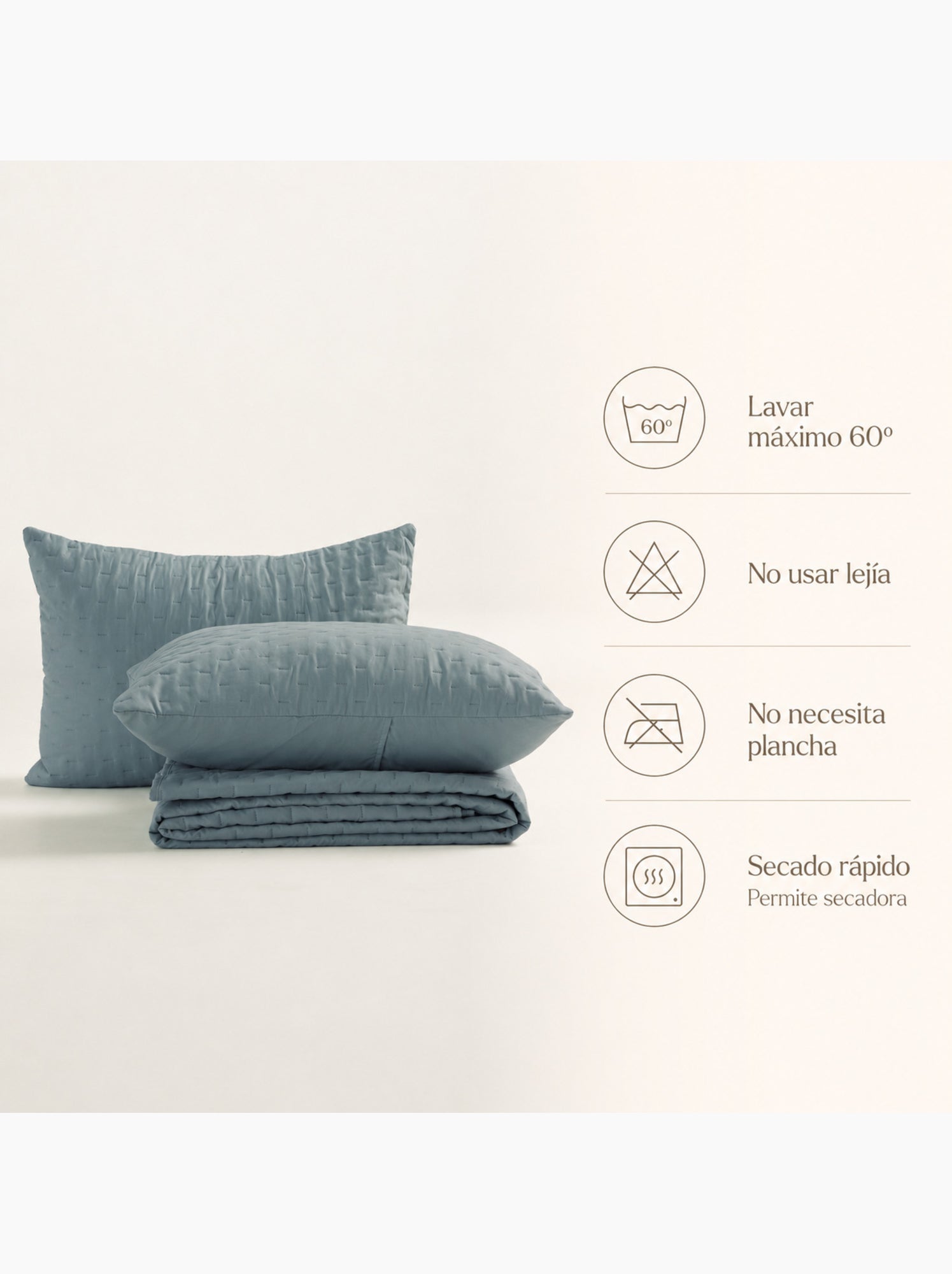 Set couvre-lit uni matelassé avec taie d’oreiller - Bleu