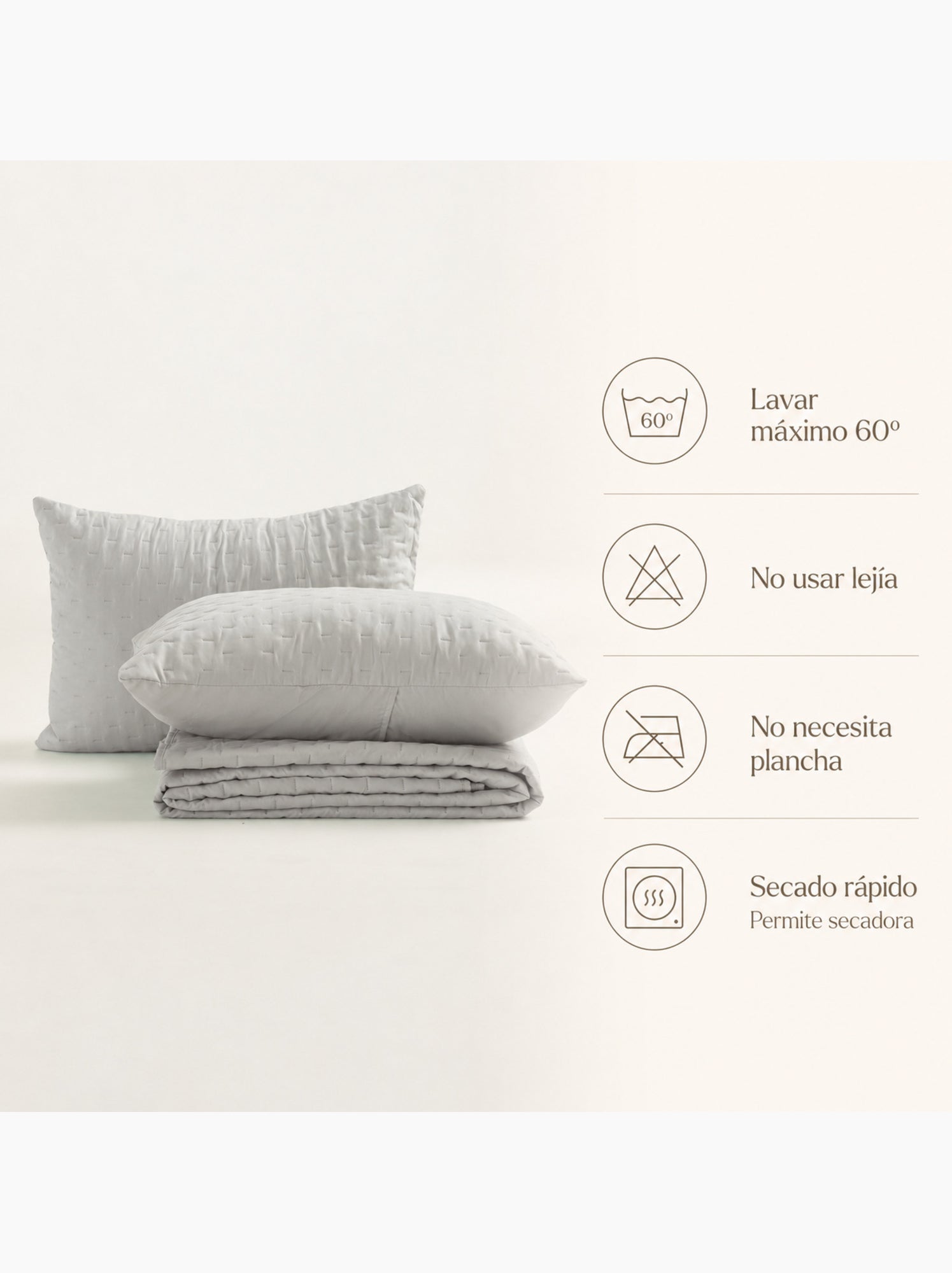 Set couvre-lit uni matelassé avec taie d’oreiller - Gris clair