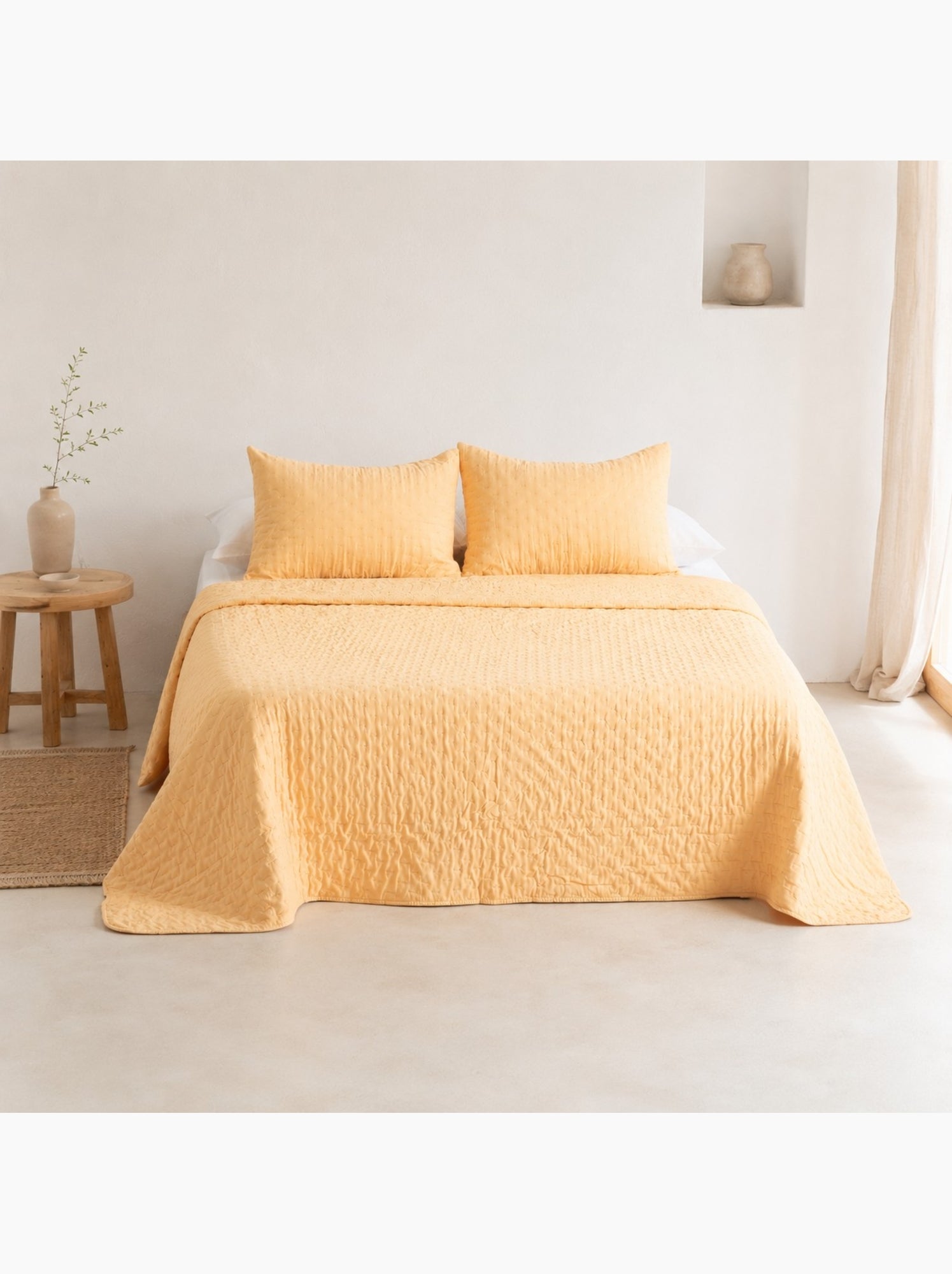 Set couvre-lit uni matelassé avec taie d’oreiller - Jaune moutarde