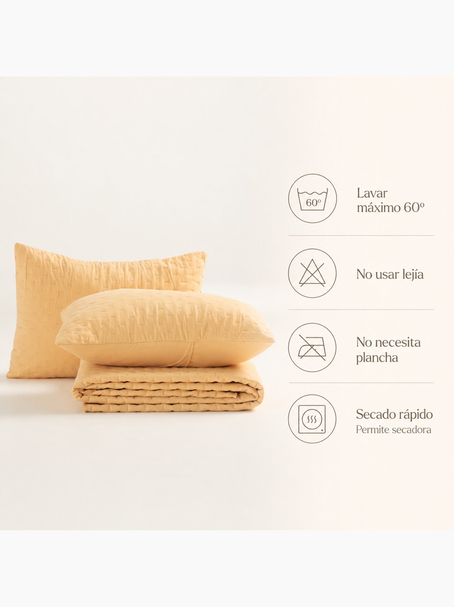Set couvre-lit uni matelassé avec taie d’oreiller - Jaune moutarde