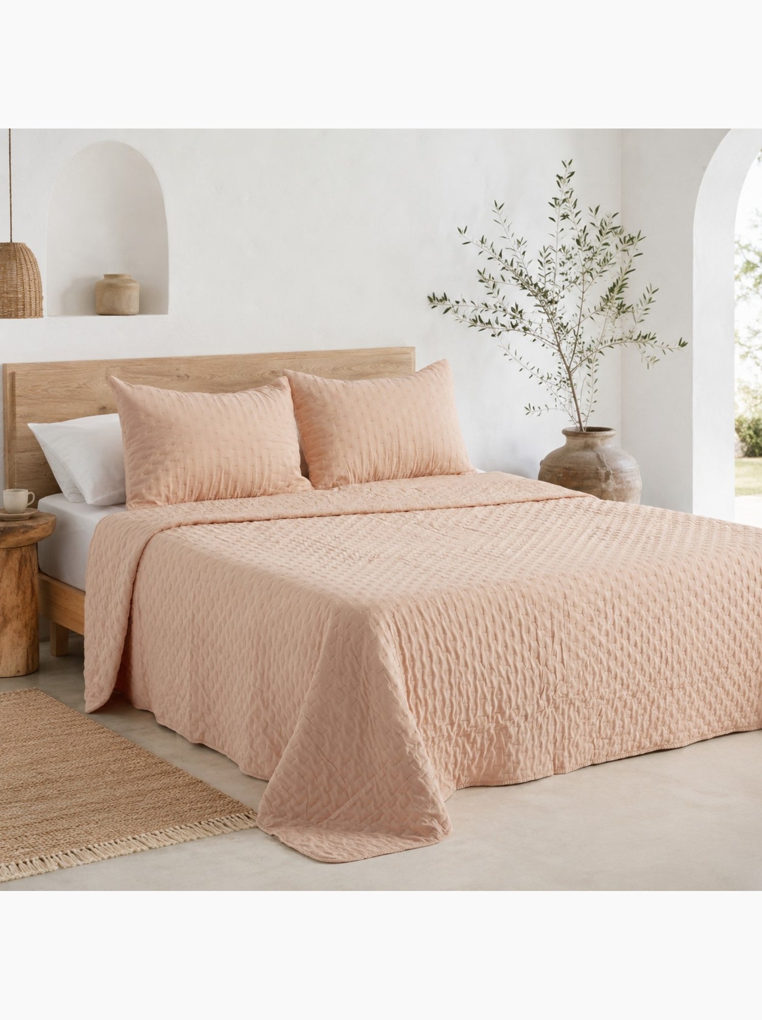 Set couvre-lit uni matelassé avec taie d’oreiller - Taupe