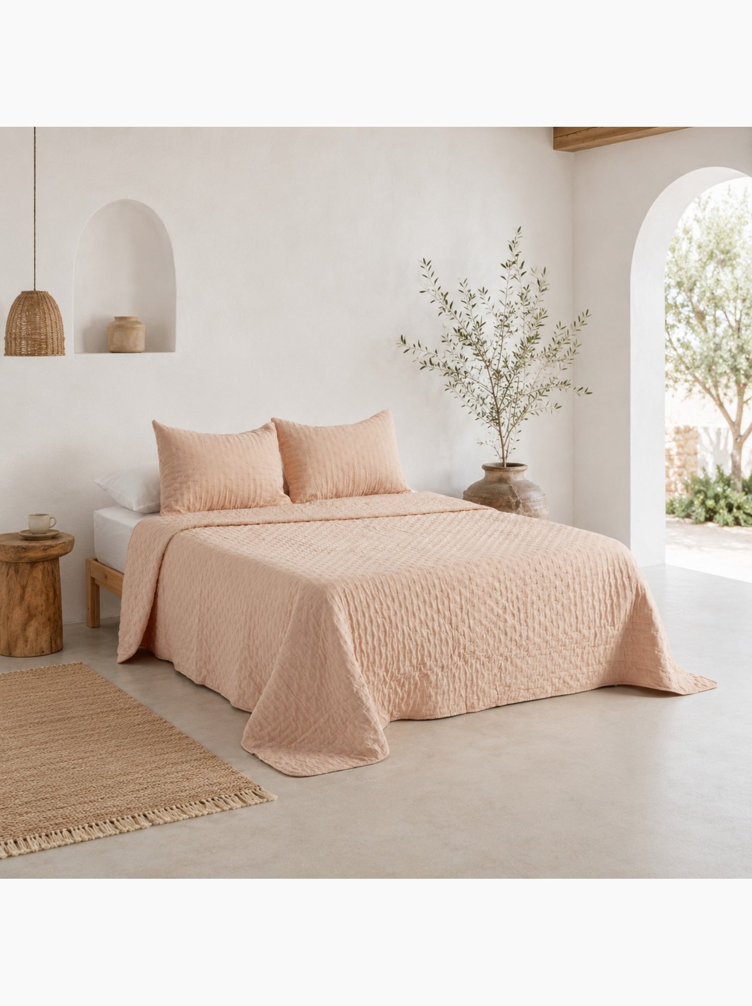 Set couvre-lit uni matelassé avec taie d’oreiller - Taupe