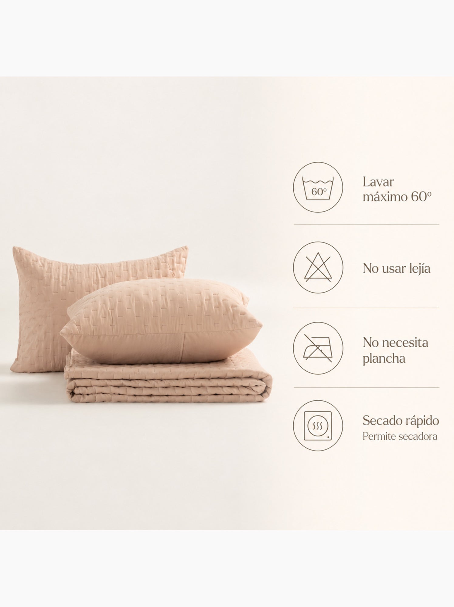 Set couvre-lit uni matelassé avec taie d’oreiller - Taupe