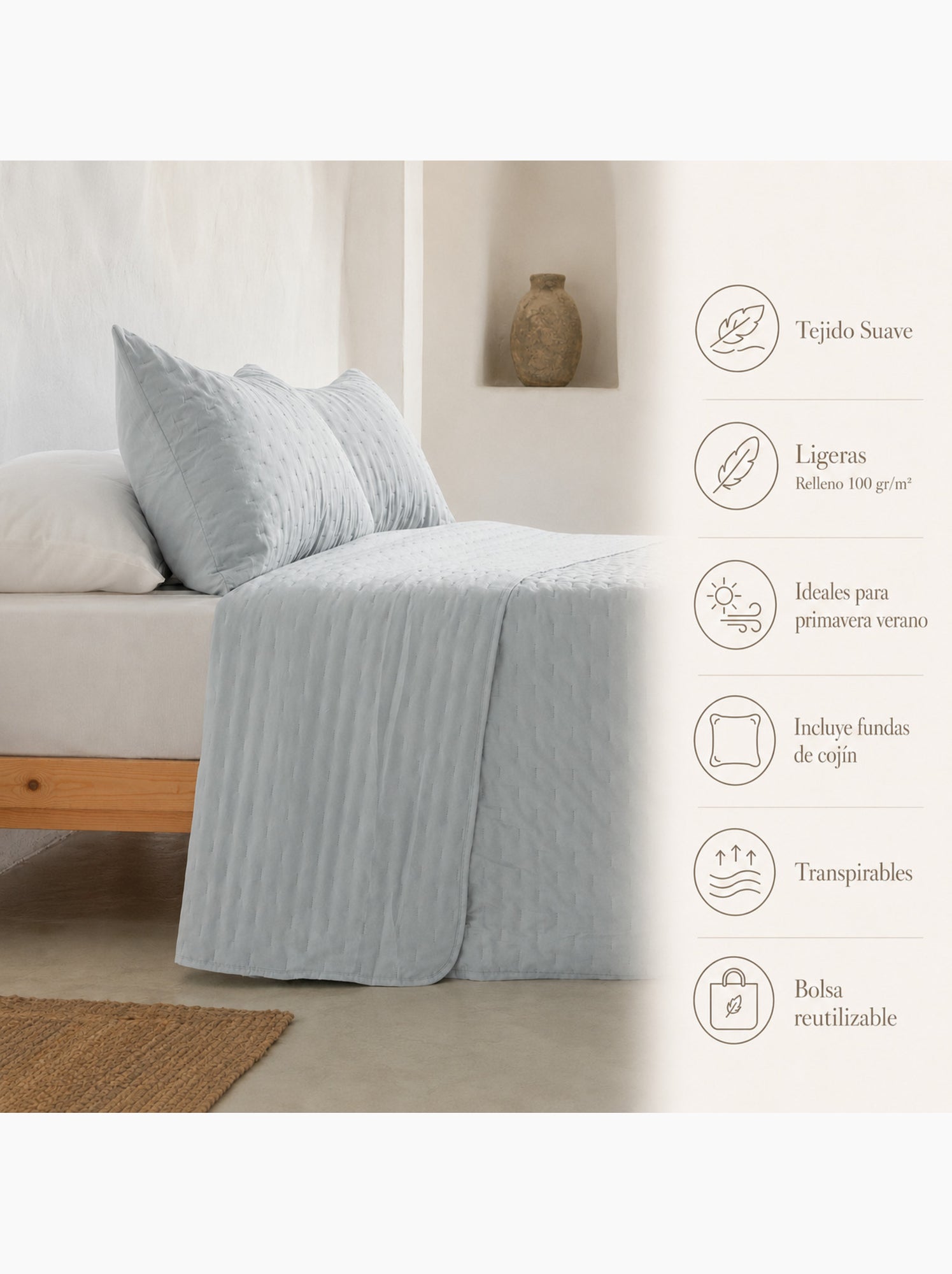Set couvre-lit uni matelassé avec taie d’oreiller - Vert d'eau