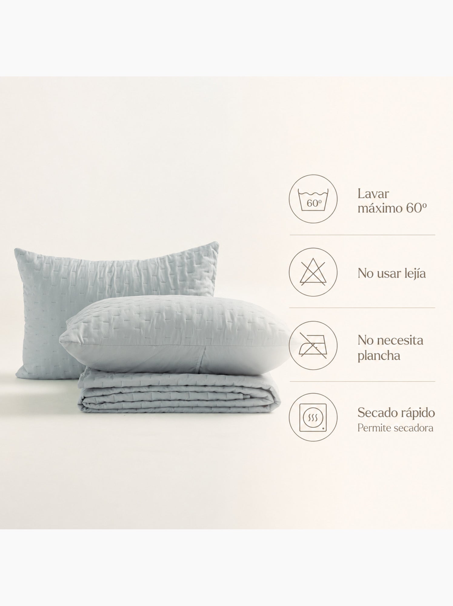 Set couvre-lit uni matelassé avec taie d’oreiller - Vert d'eau