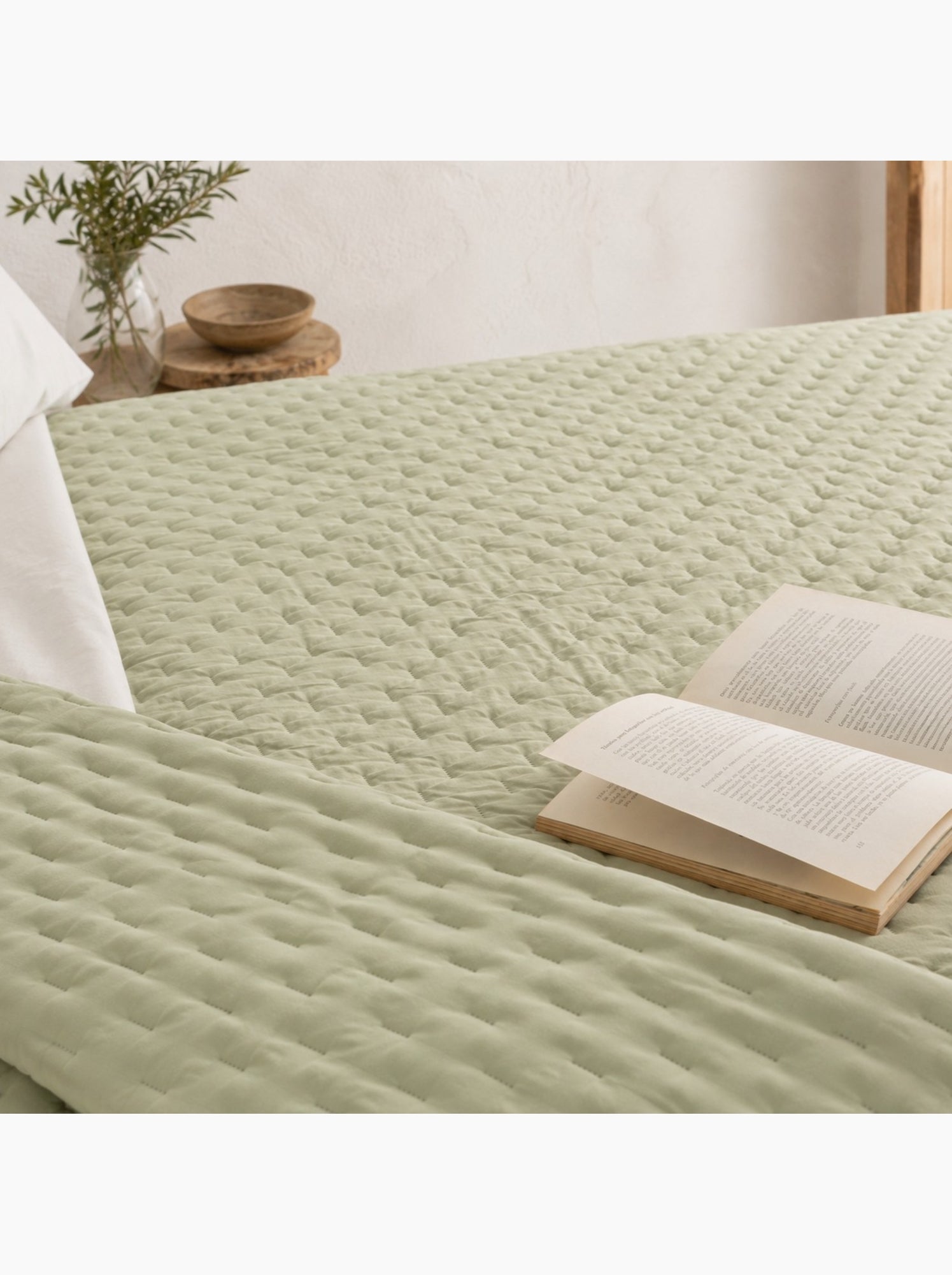 Set couvre-lit uni matelassé avec taie d’oreiller - Vert