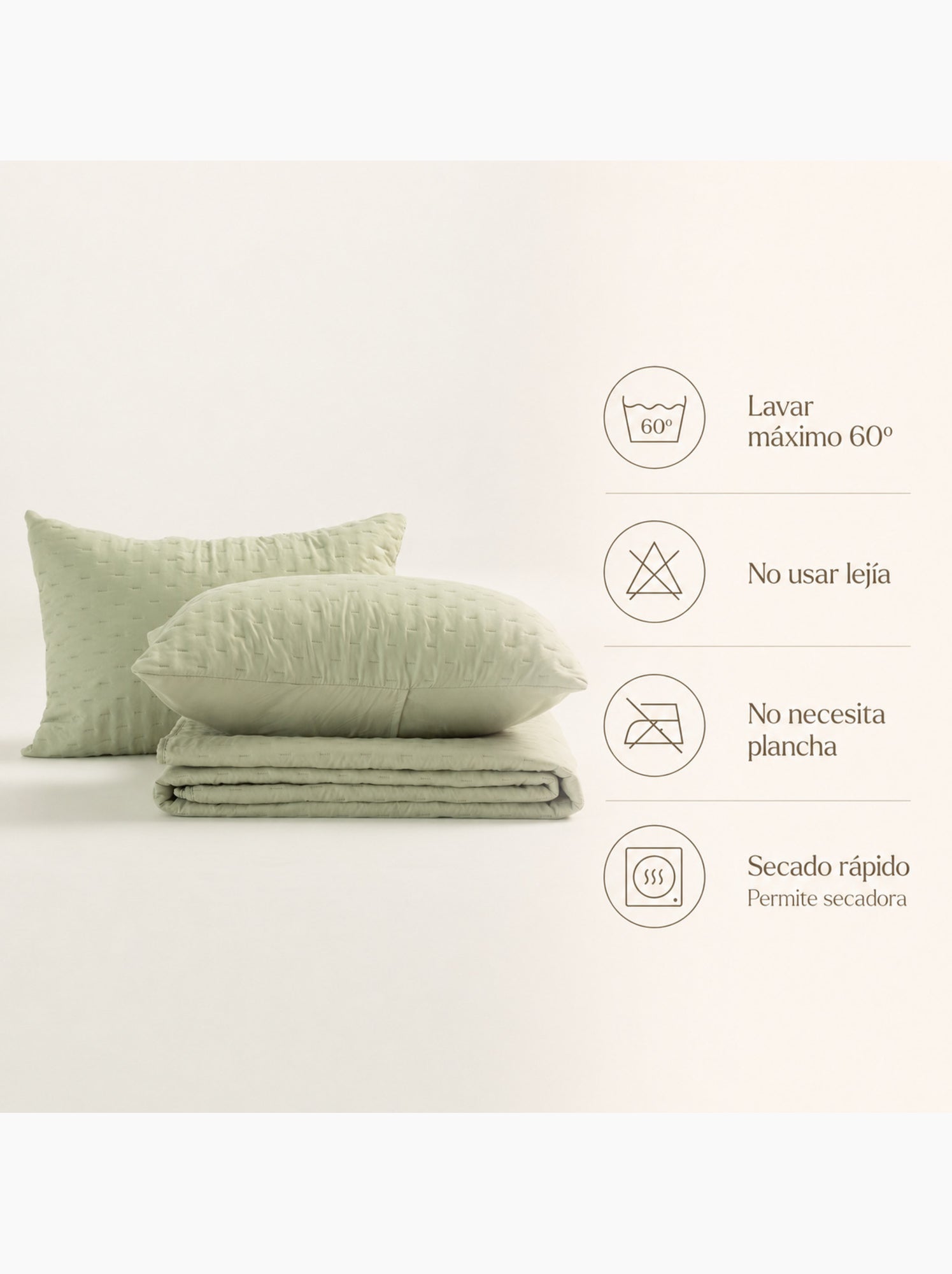 Set couvre-lit uni matelassé avec taie d’oreiller - Vert