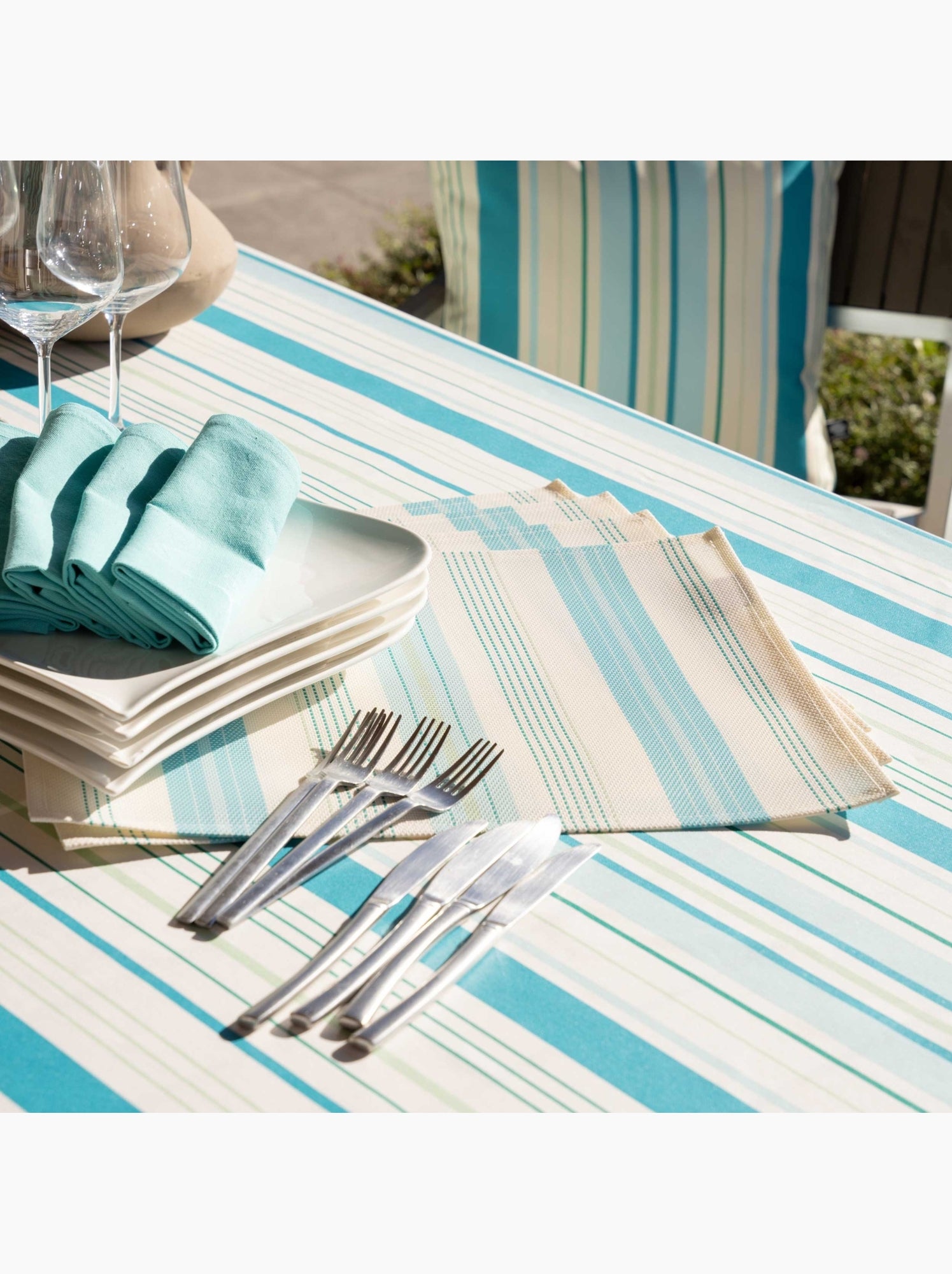 Set de table rectangulaire enduite - Bleu turquoise