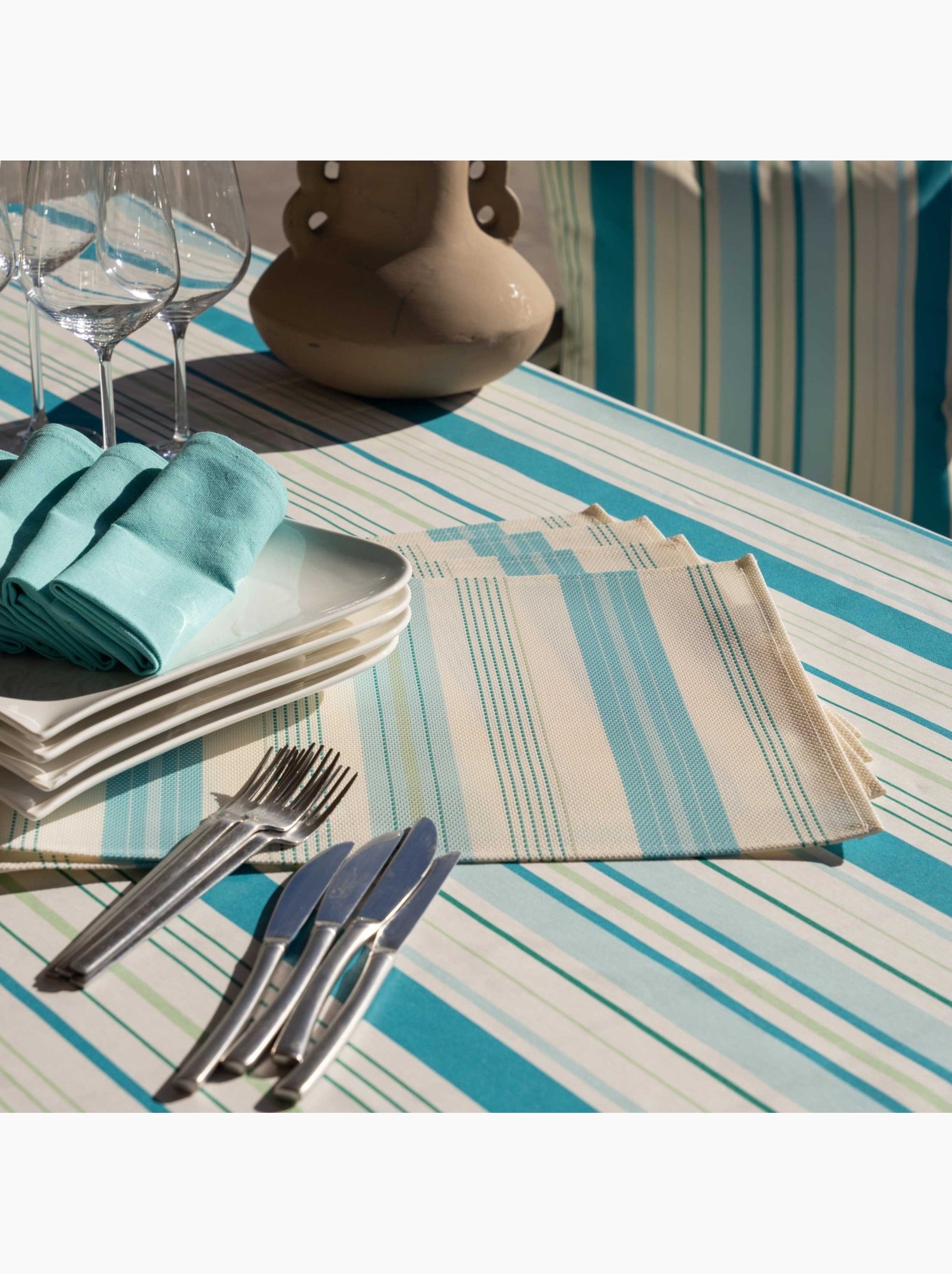 Set de table rectangulaire enduite - Bleu turquoise