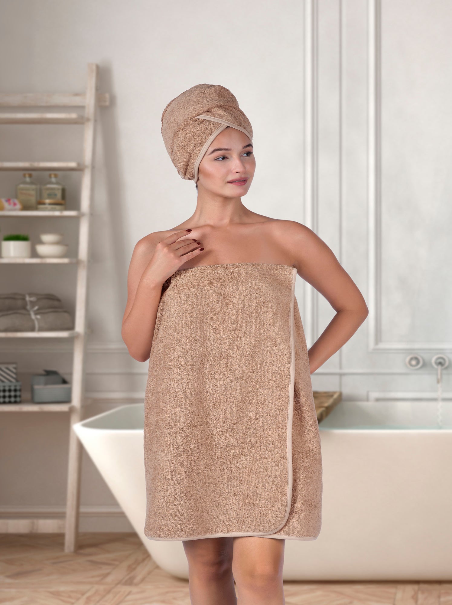 Set Paréo et serviette à cheveux - Beige