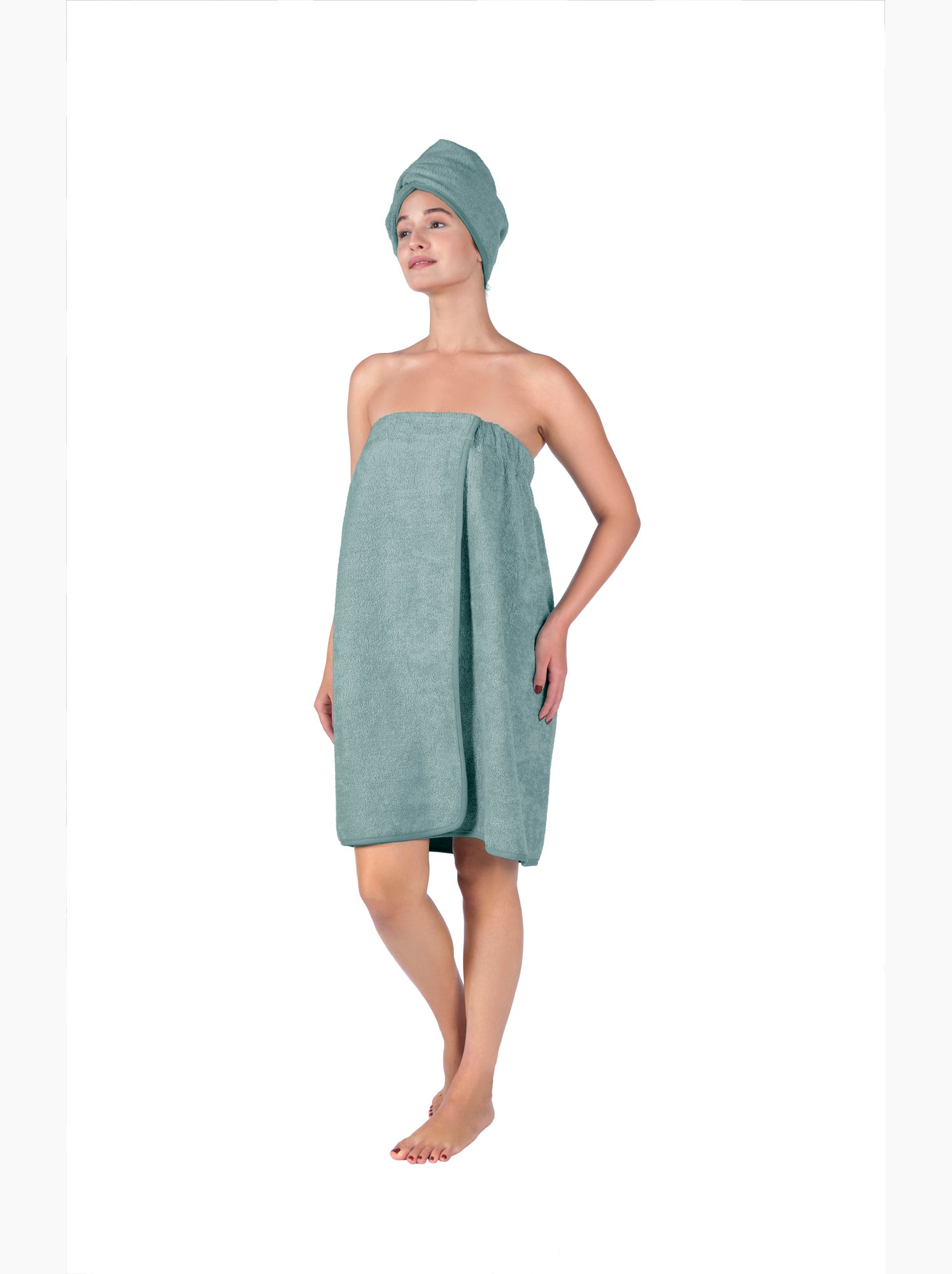 Set Paréo et serviette à cheveux - Vert d'eau
