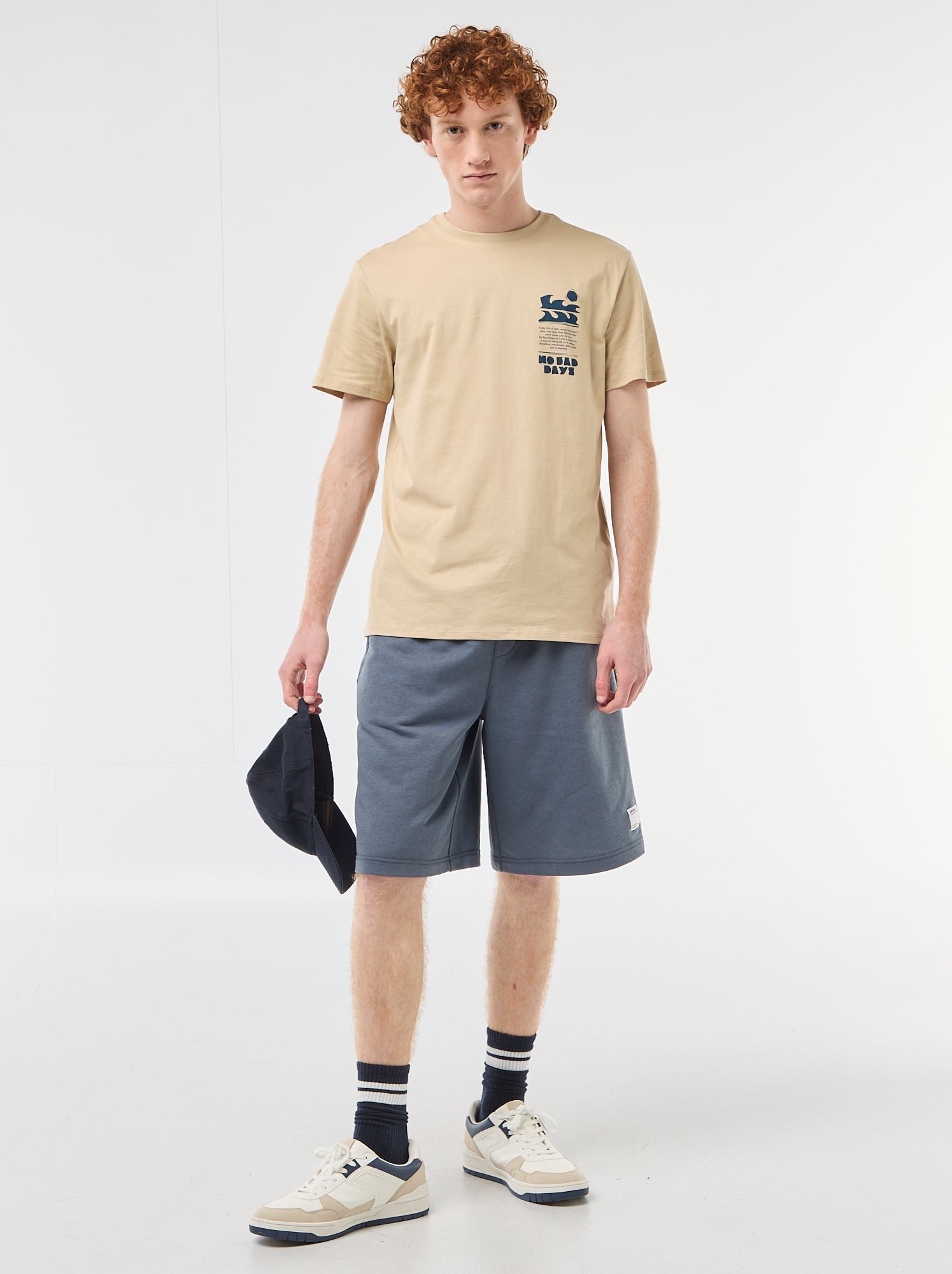 Short avec patch en coton uni - Gris