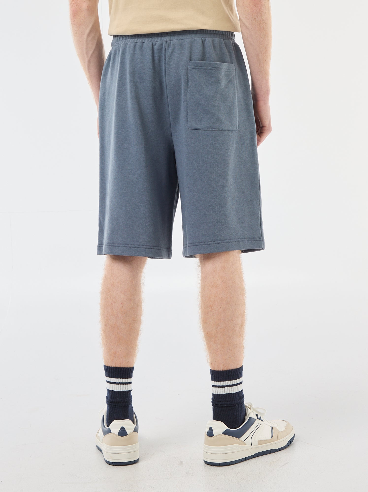 Short avec patch en coton uni - Gris