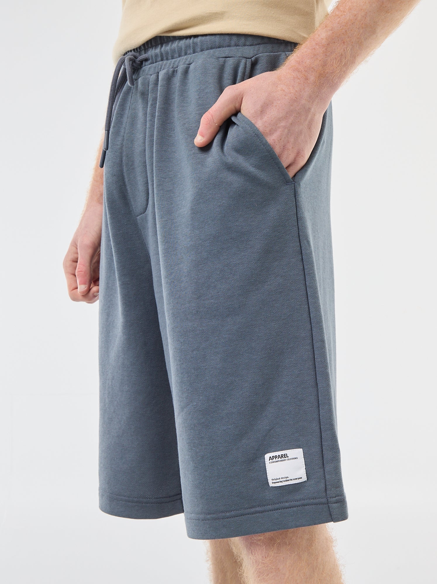 Short avec patch en coton uni - Gris