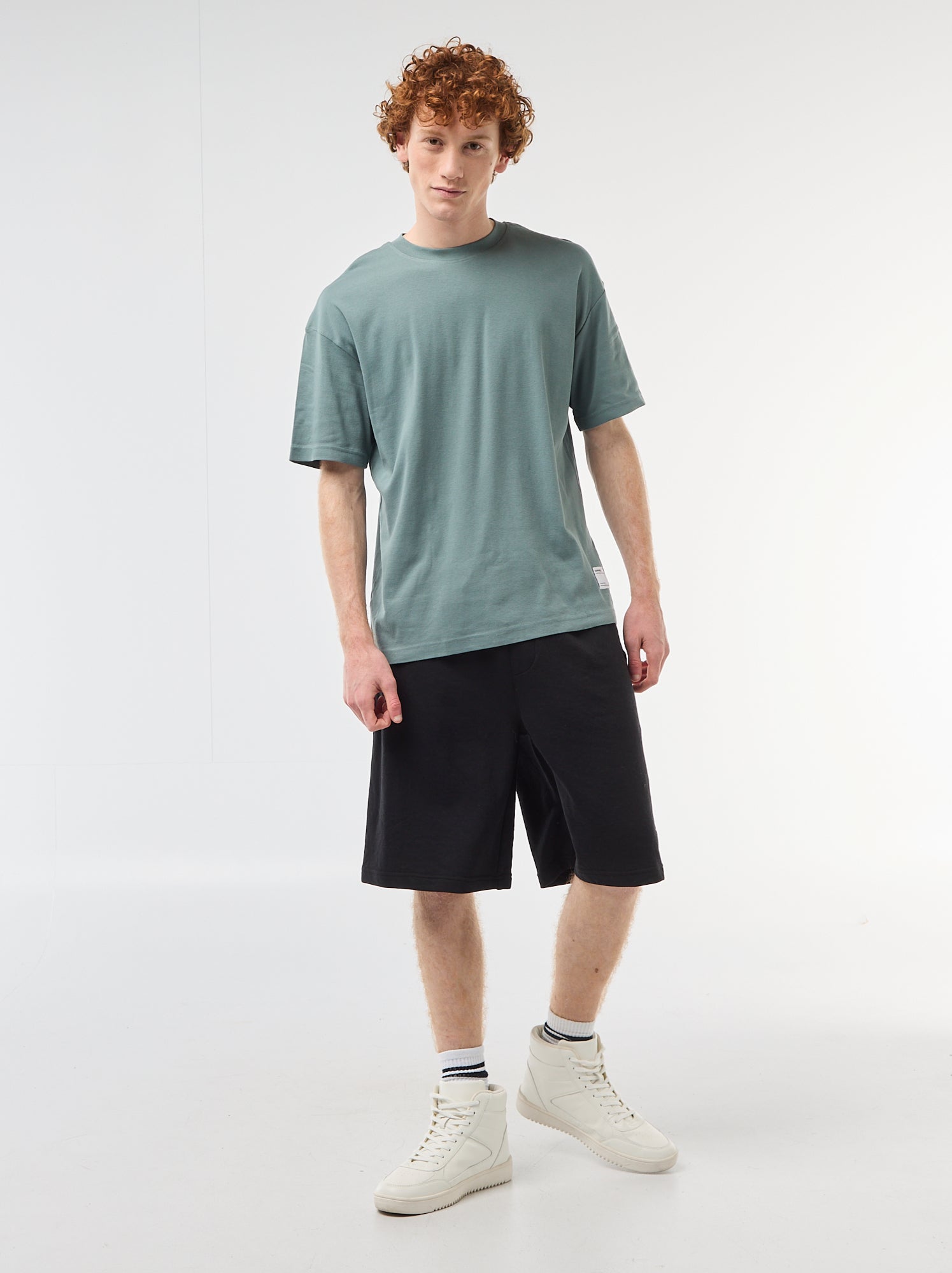 Short avec patch en coton uni - Noir