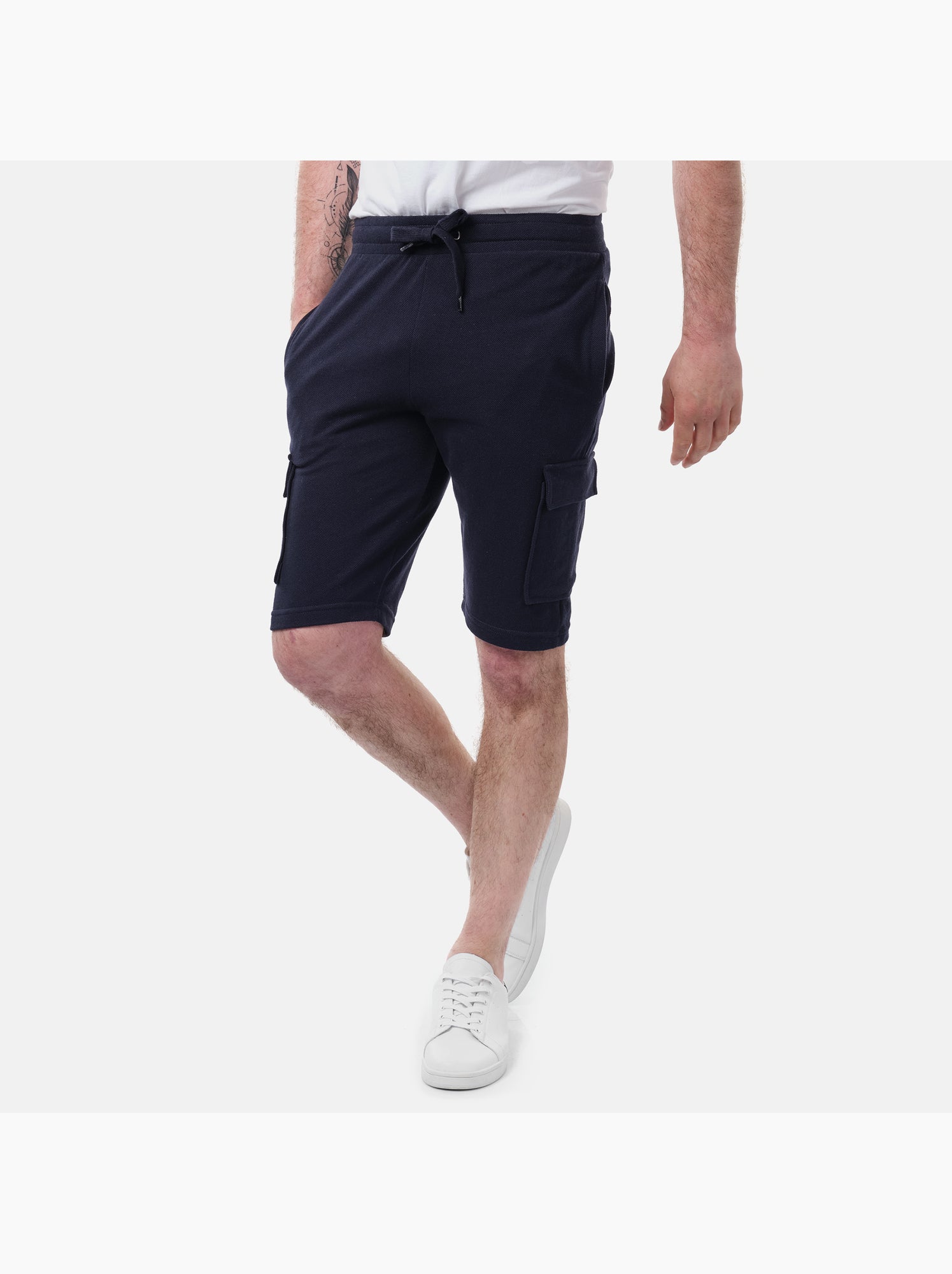 Short cargo en maille piquée uni - Bleu marine