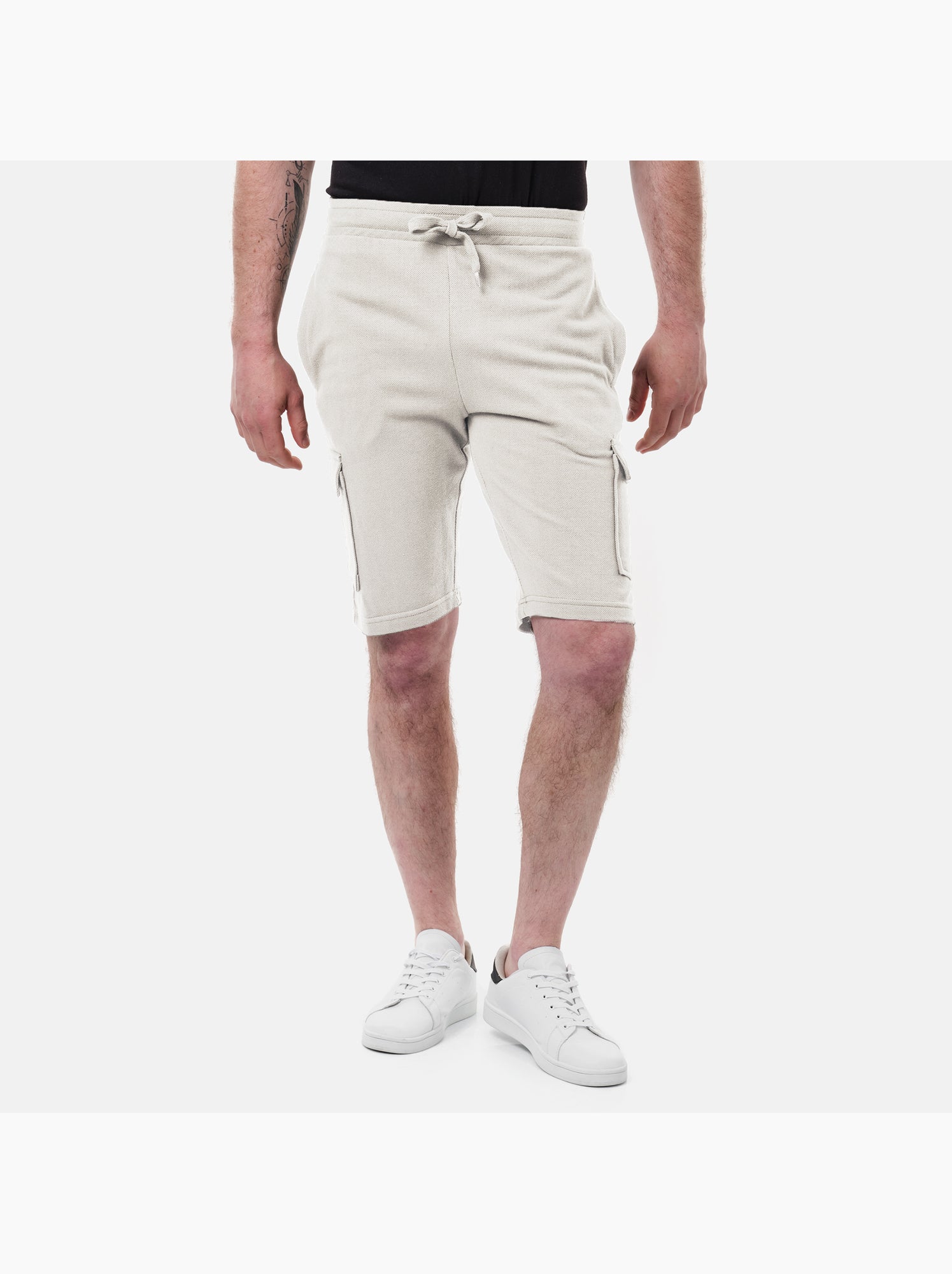 Short cargo en maille piquée uni - Ecru