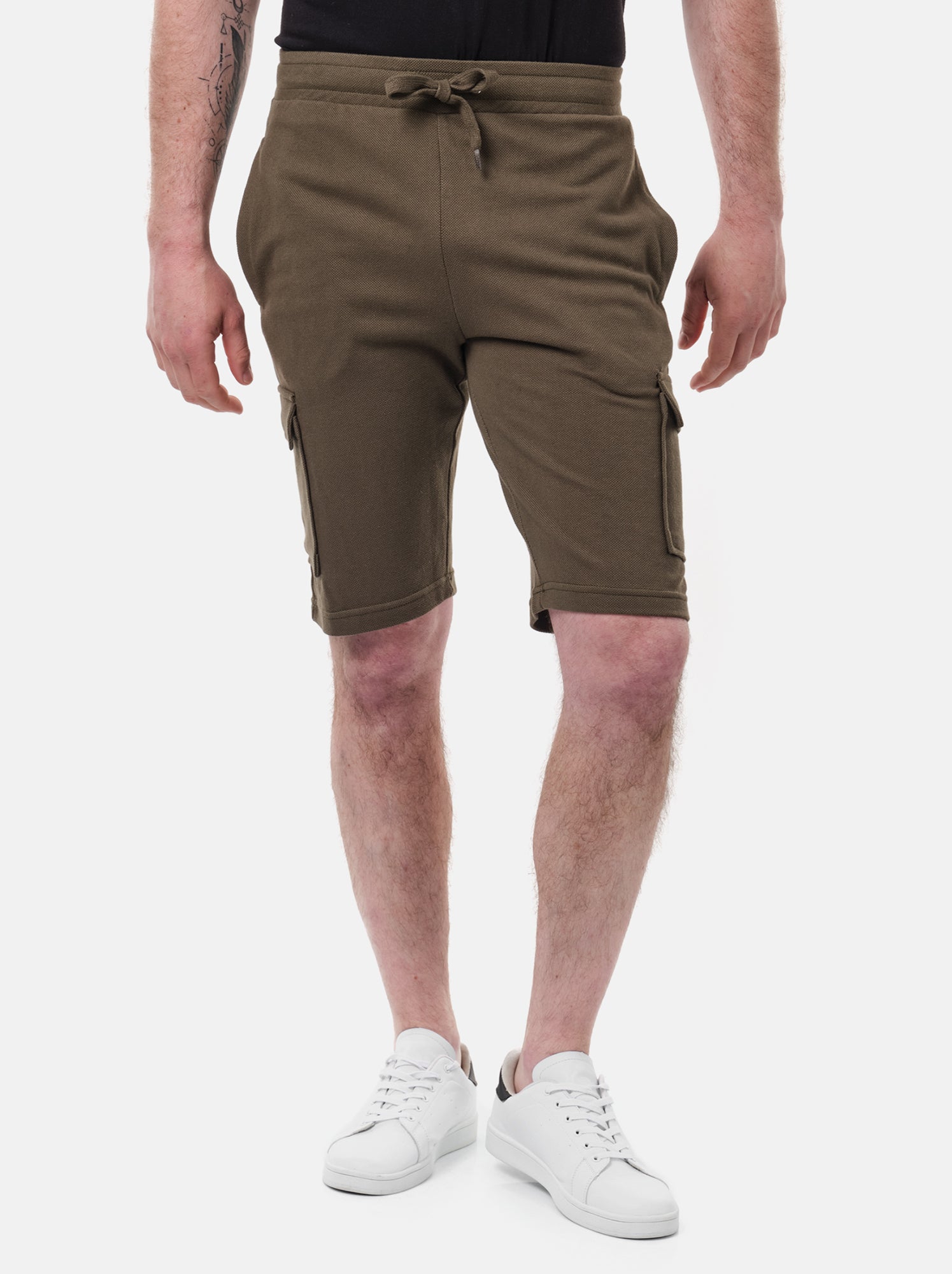 Short cargo en maille piquée uni - Kaki