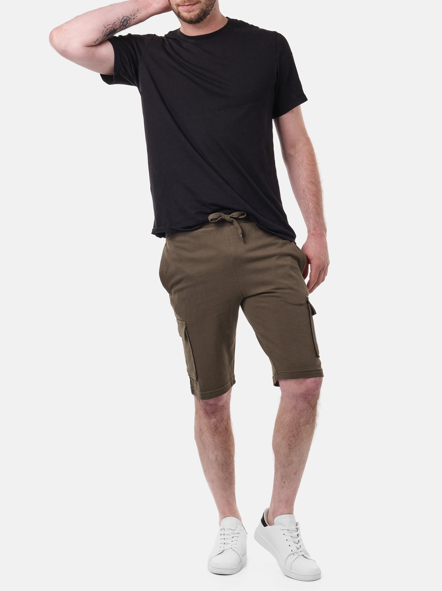 Short cargo en maille piquée uni - Kaki
