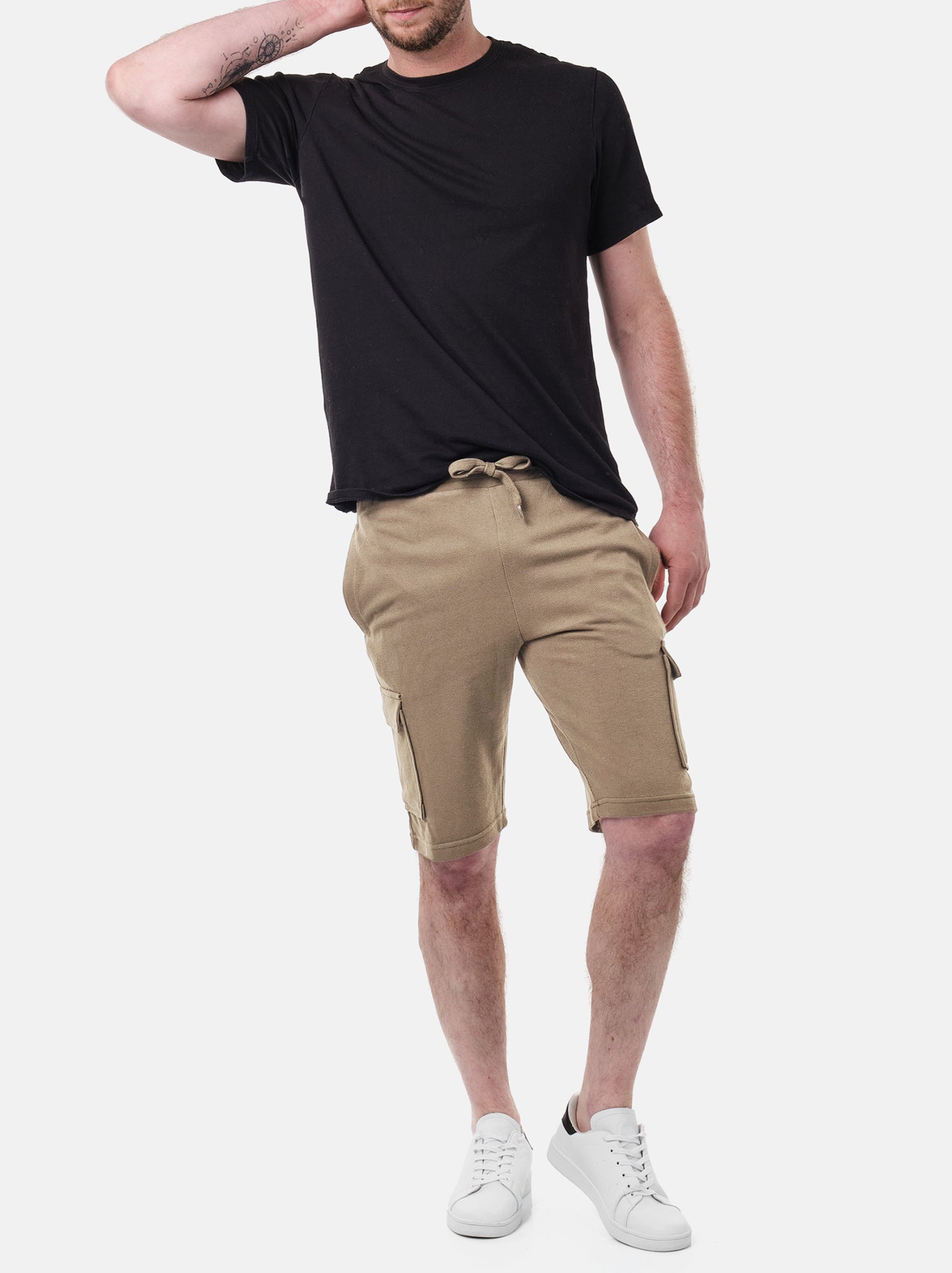 Short cargo en maille piquée uni - Marron