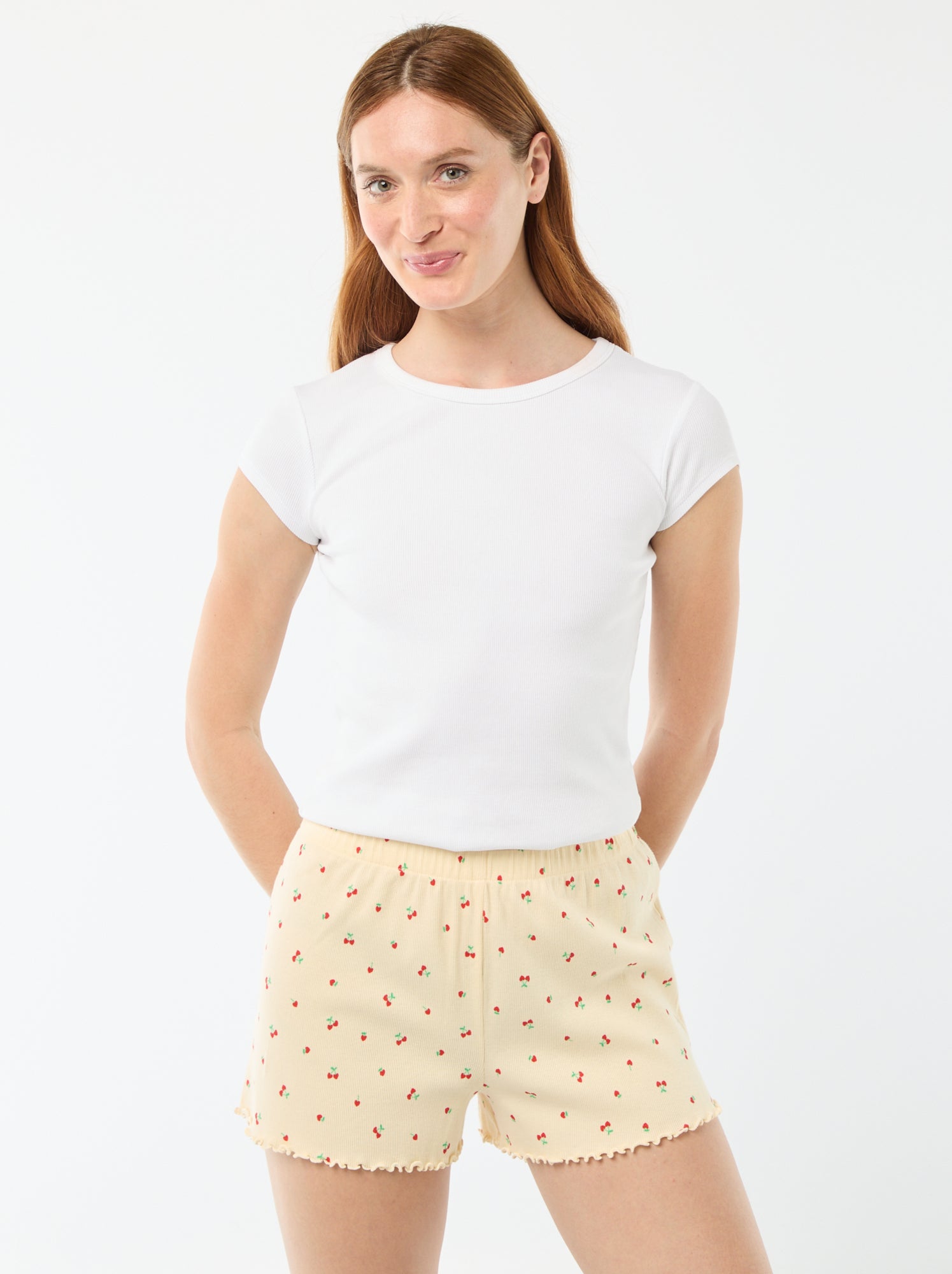 Short court de pyjama 'fleurs' all-over en coton - Jaune