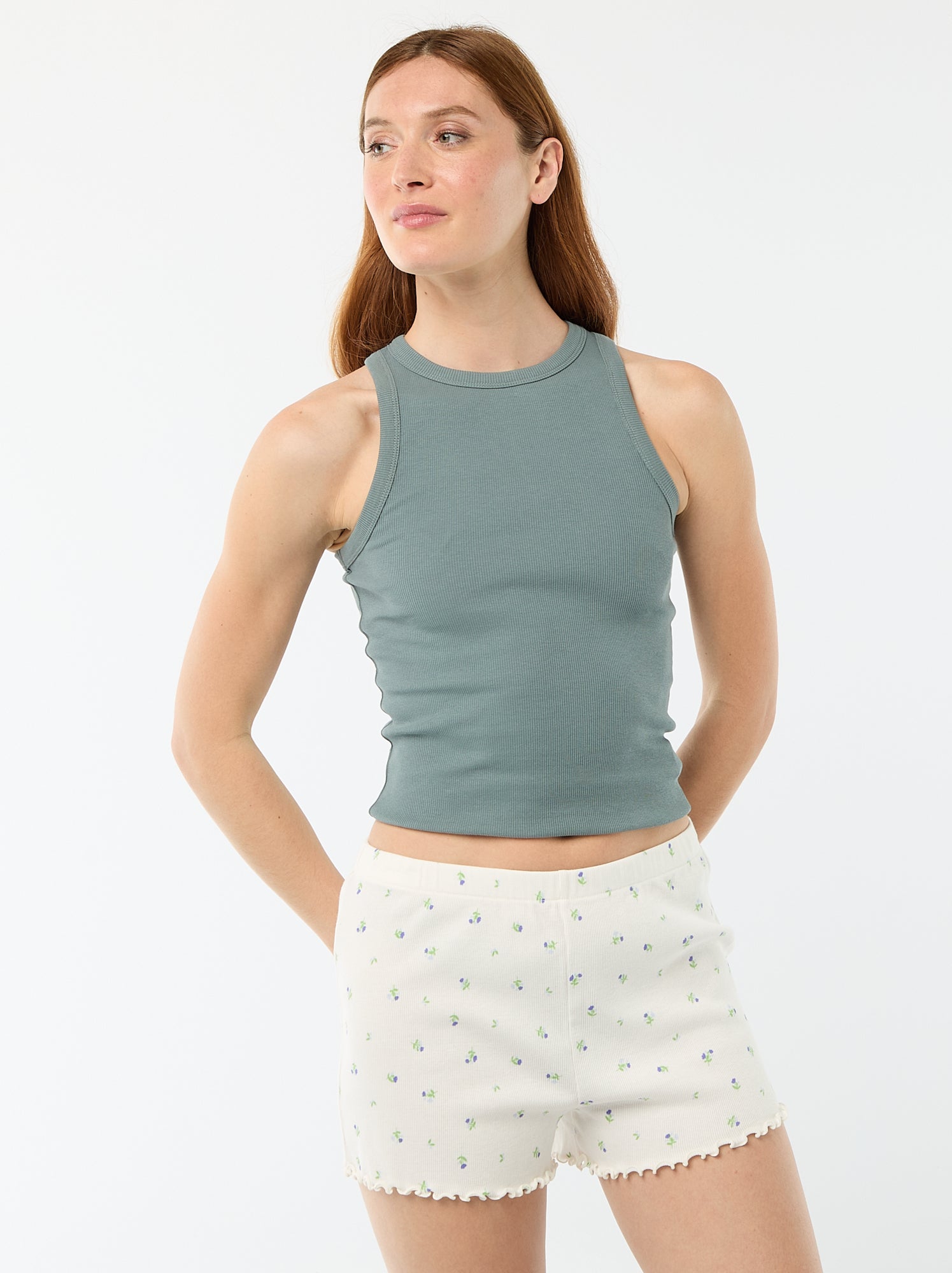 Short court de pyjama 'fleurs' all-over en coton - Blanc