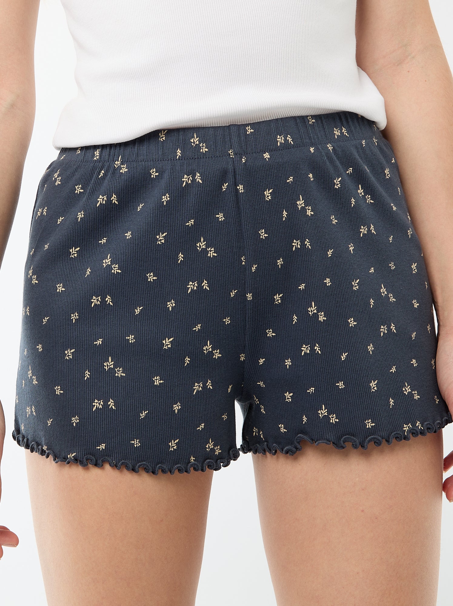 Short court de pyjama 'fleurs' all-over en coton - Bleu