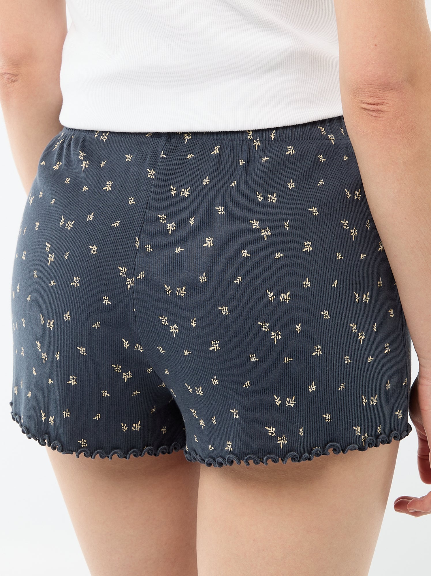 Short court de pyjama 'fleurs' all-over en coton - Bleu