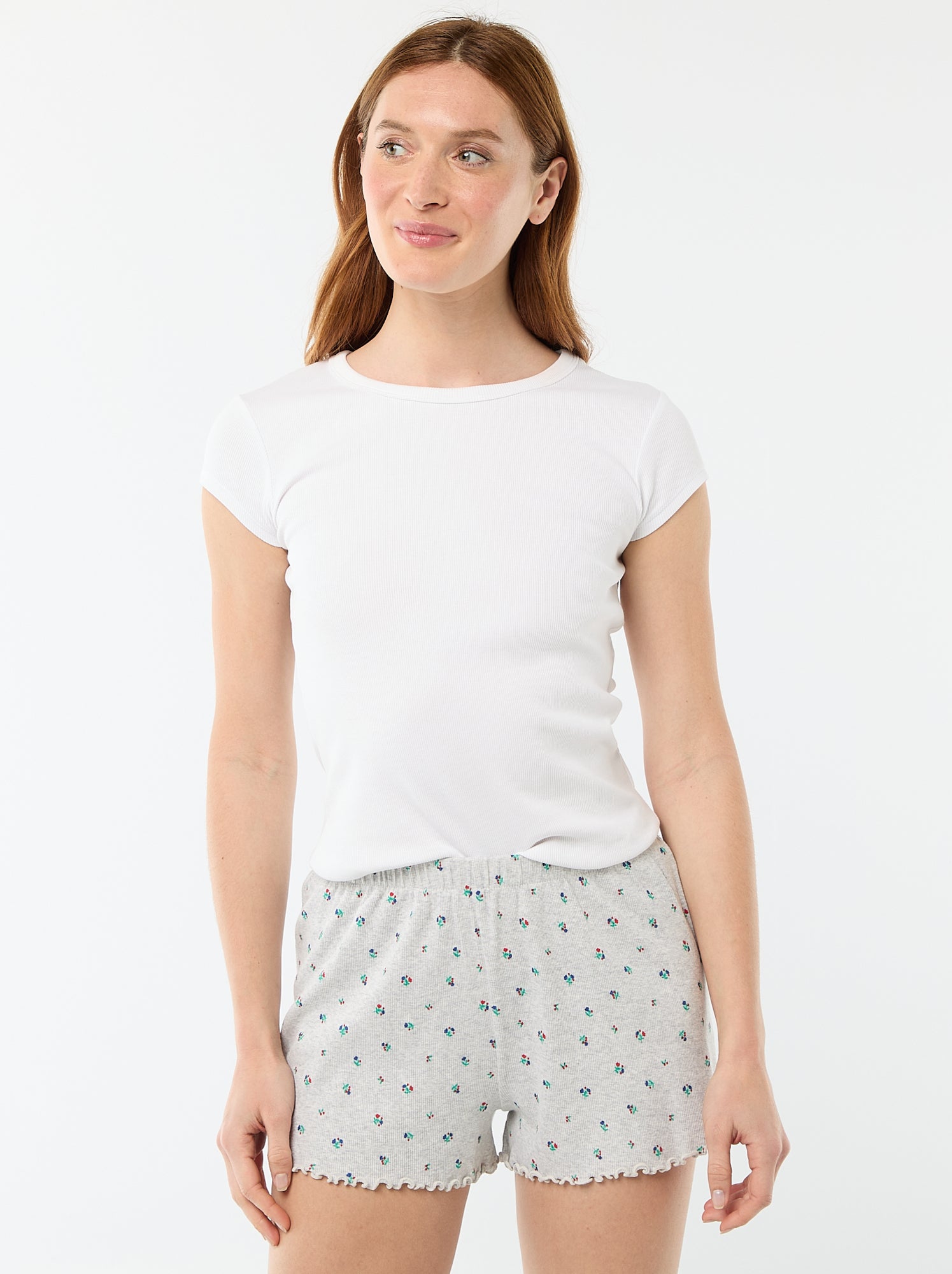 Short court de pyjama 'fleurs' all-over en coton - Gris (EYU11_4)