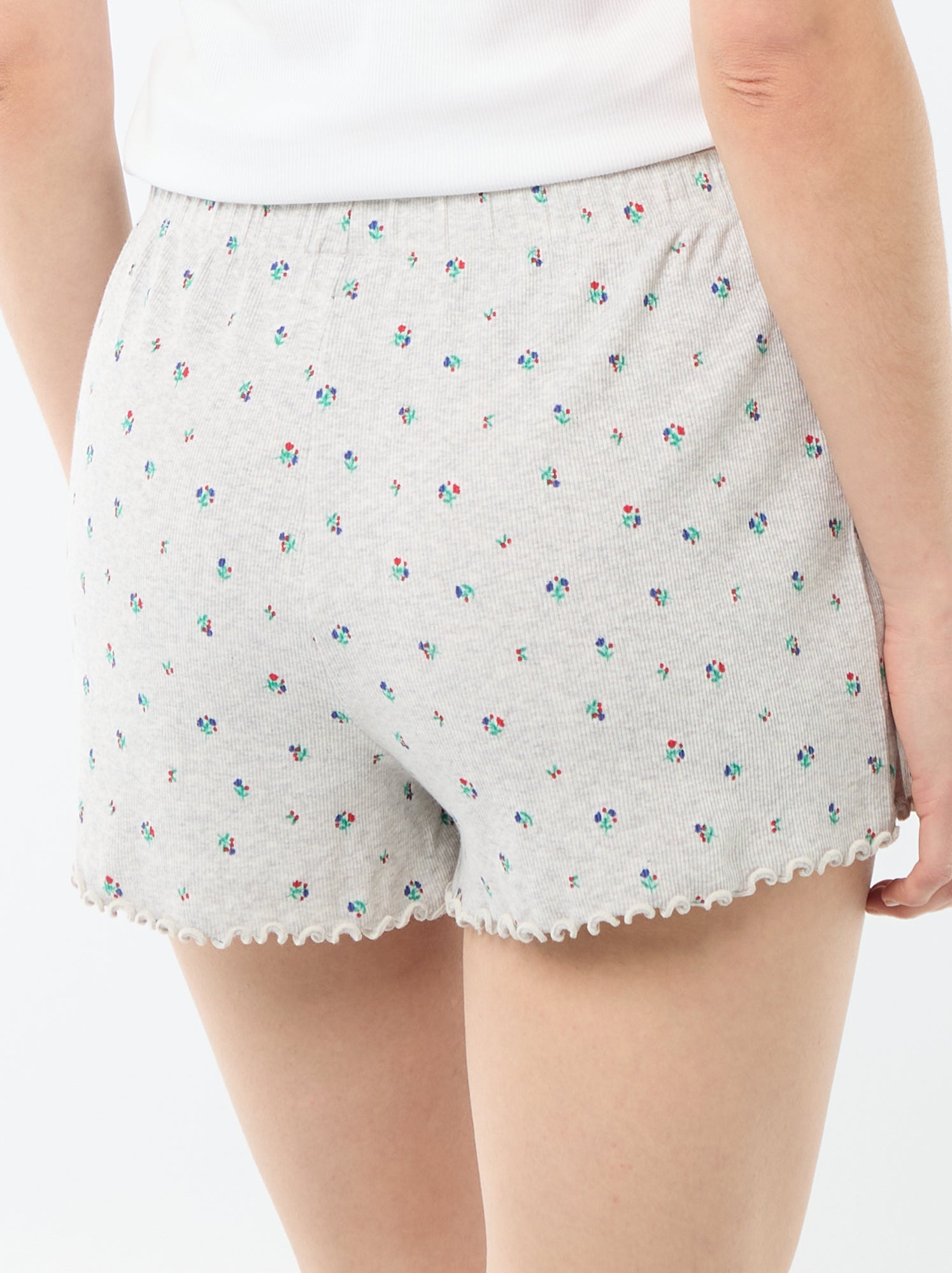 Short court de pyjama 'fleurs' all-over en coton - Gris (EYU11_4)