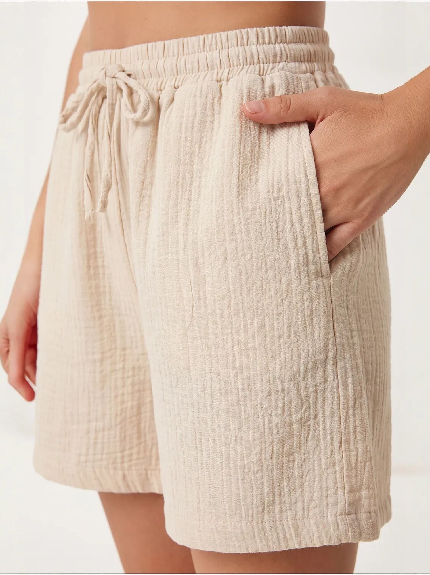 Short en coton taille haute et jambes larges istanbul - Beige argile