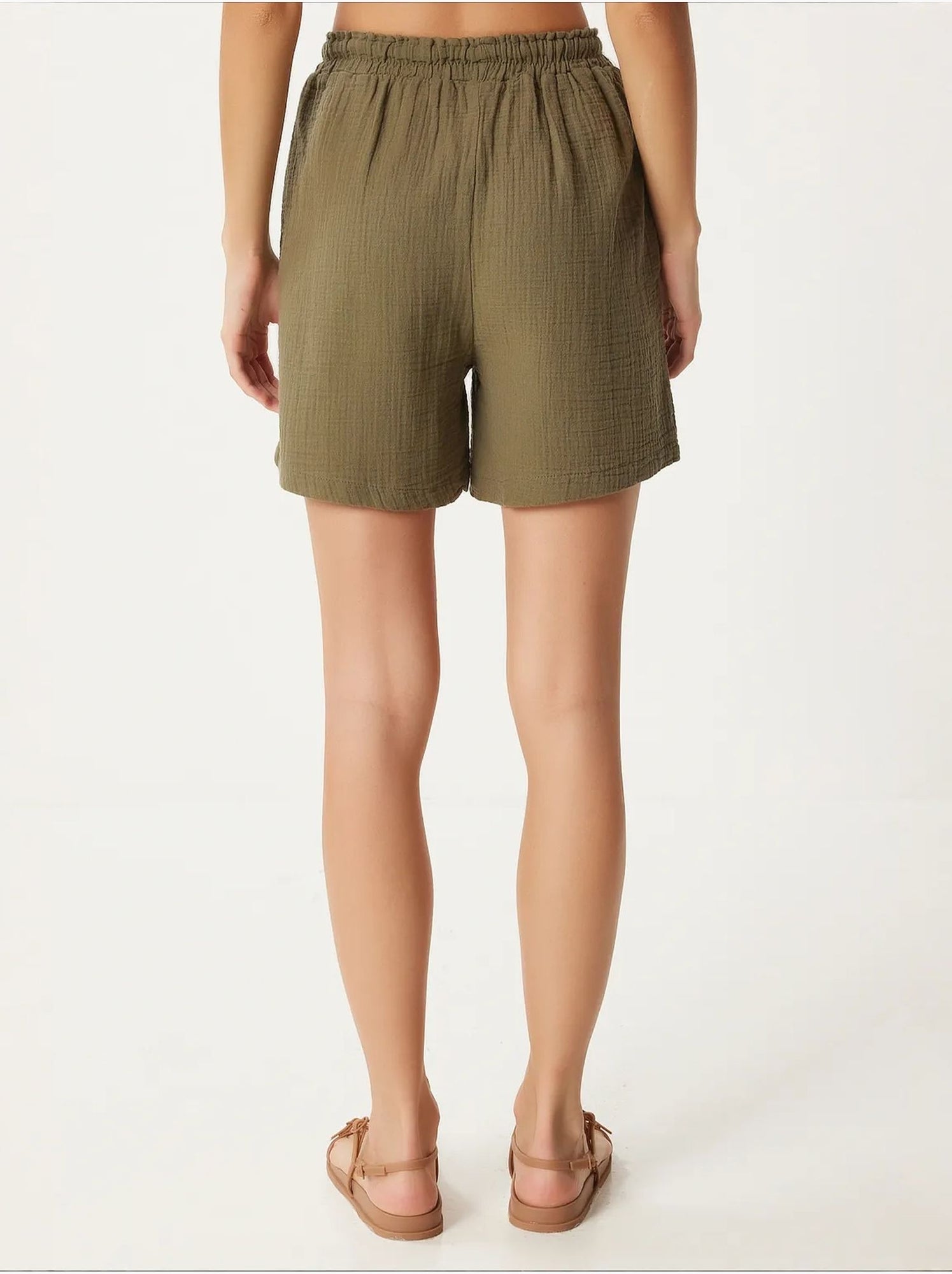 Short en coton taille haute et jambes larges istanbul - Kaki