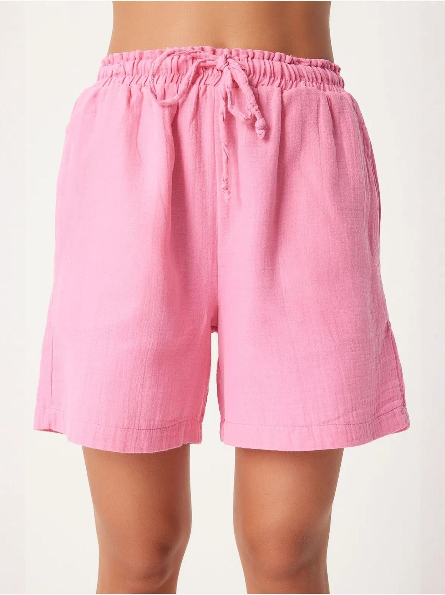 Short en coton taille haute et jambes larges istanbul - Rose clair