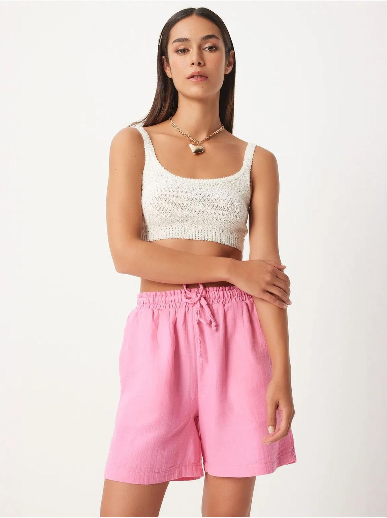 Short en coton taille haute et jambes larges istanbul - Rose clair