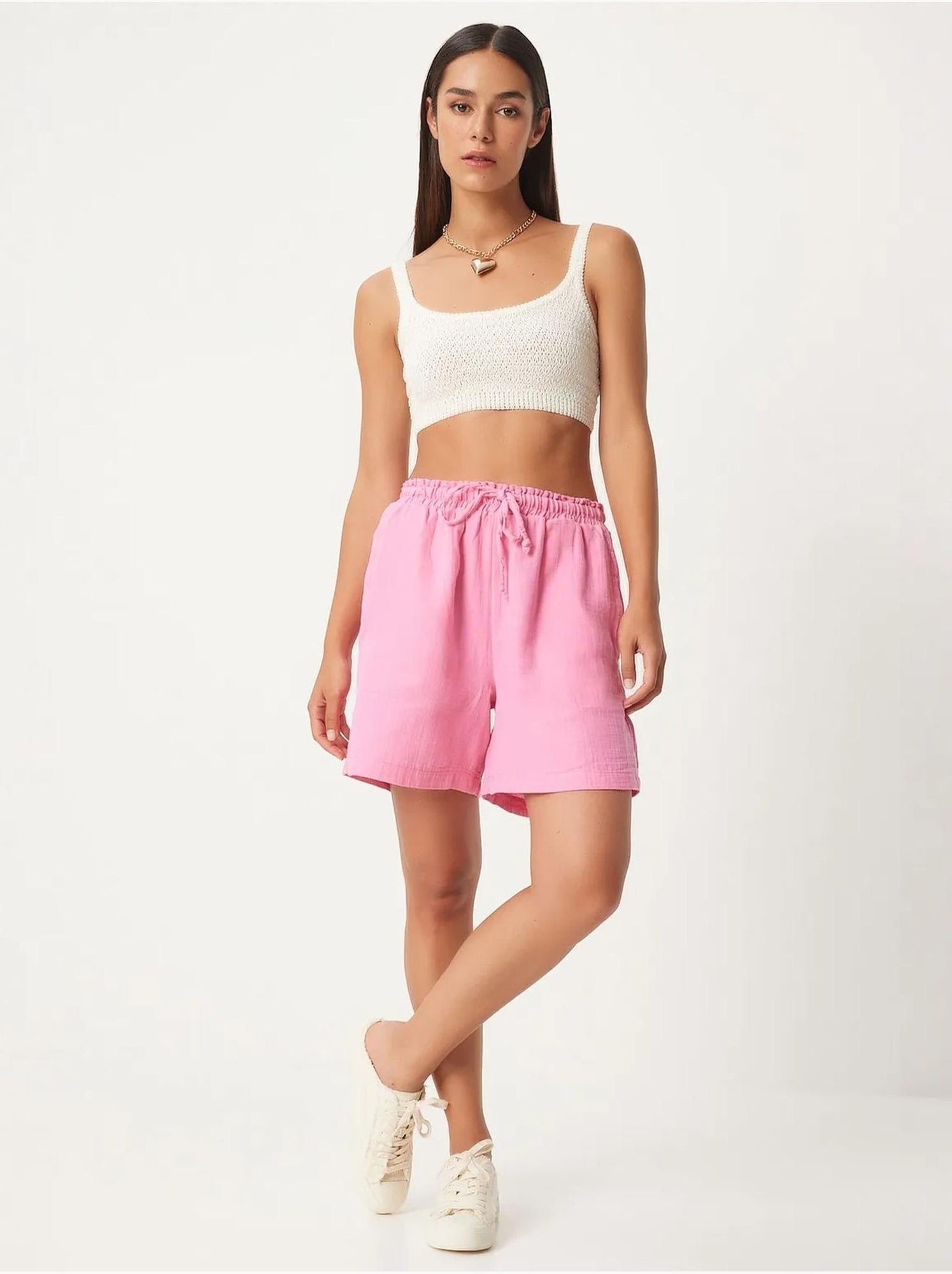 Short en coton taille haute et jambes larges istanbul - Rose clair