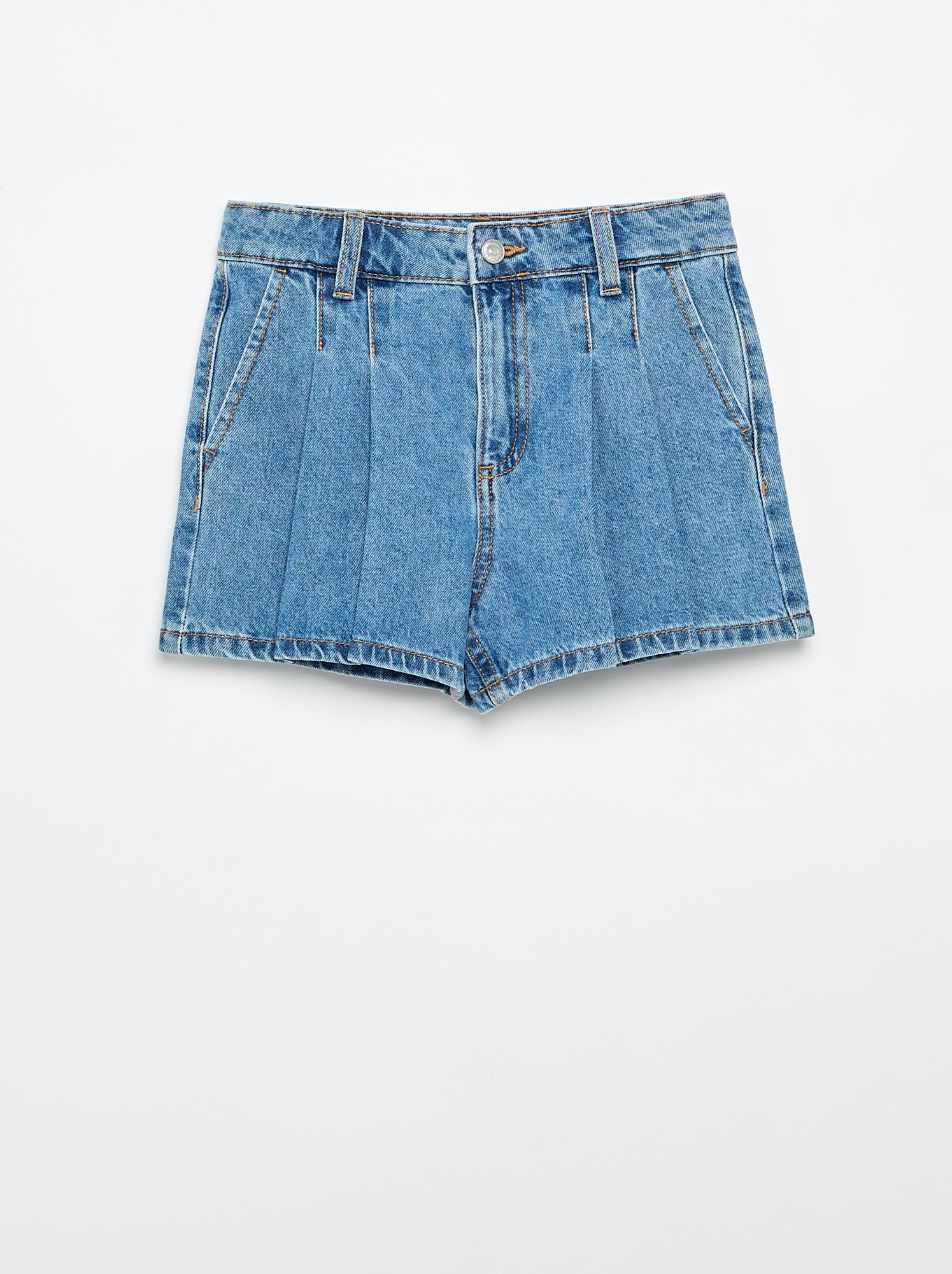 Short en denim avec effet plissé - Bleu (FVX83_1)